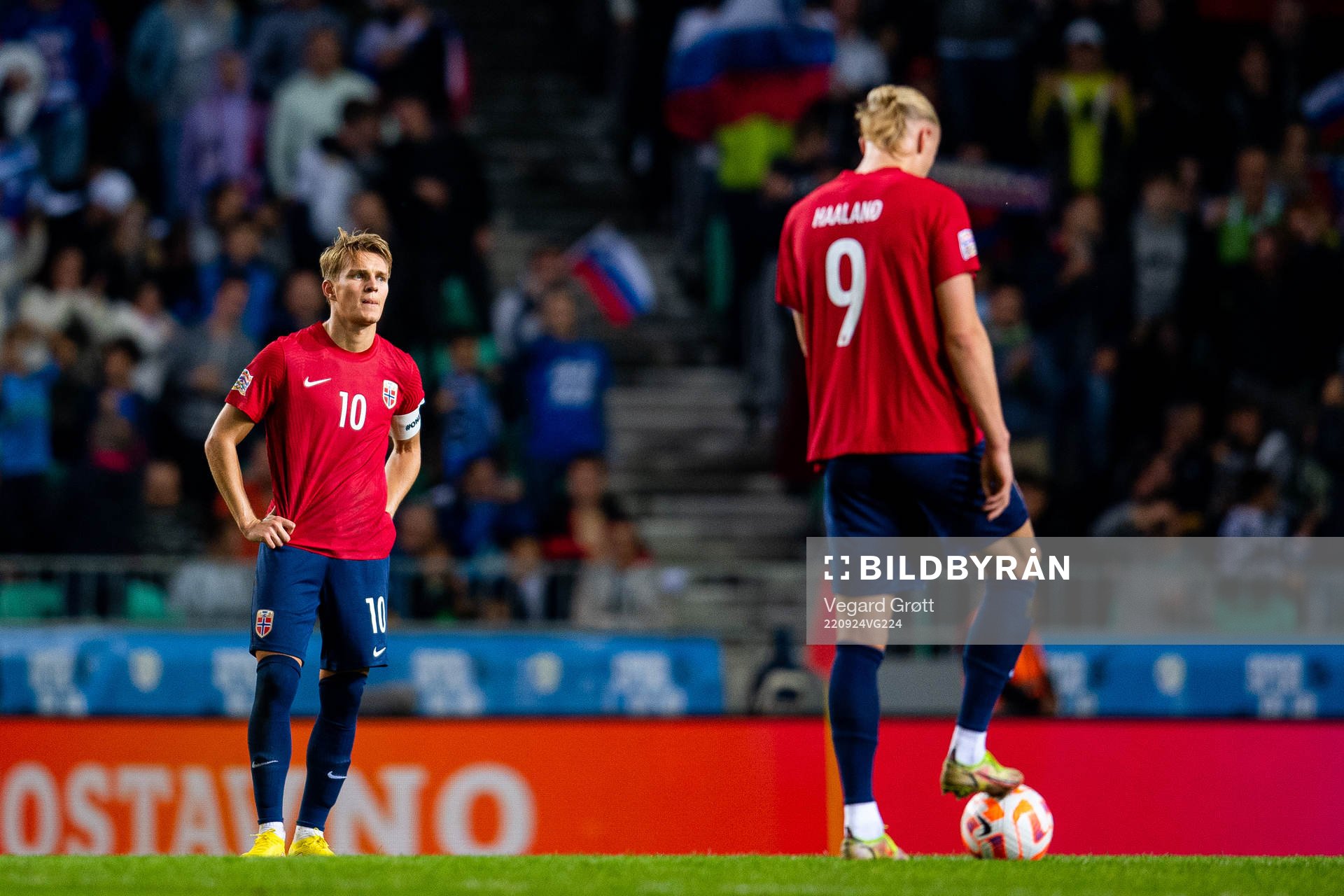 Martin Ødegaard and Erling Braut Haaland of Norway look