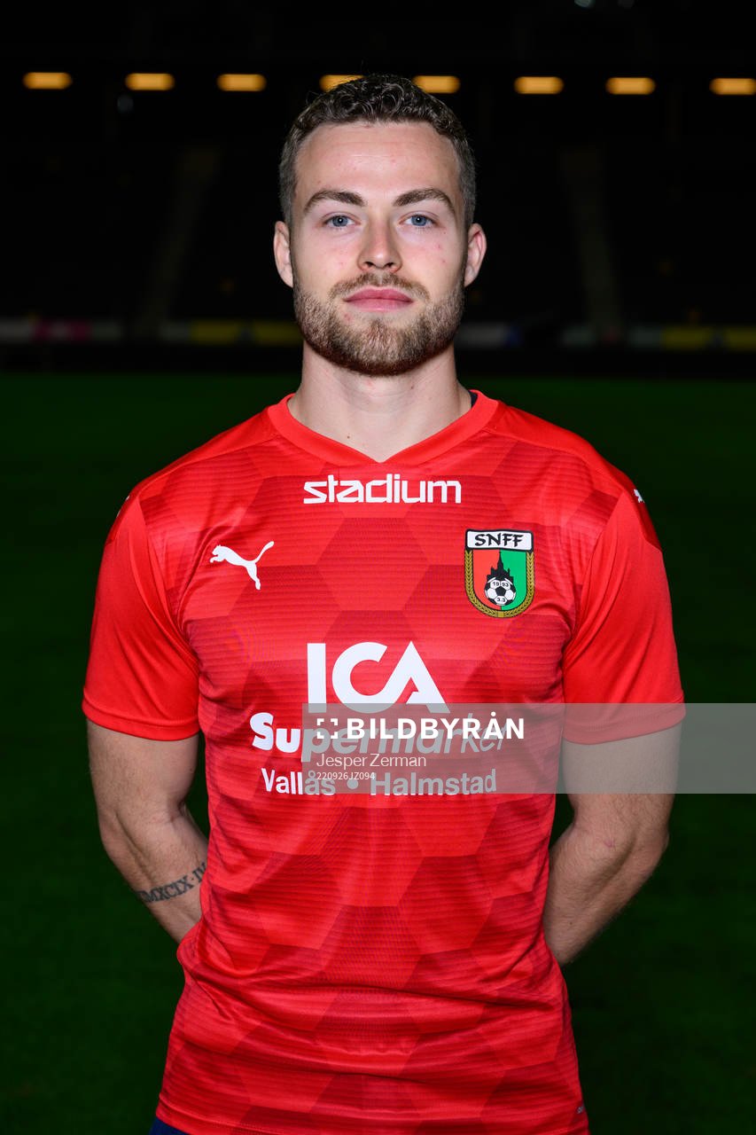 Gabriel Gudmundsson poses for a portrait with the jersey of