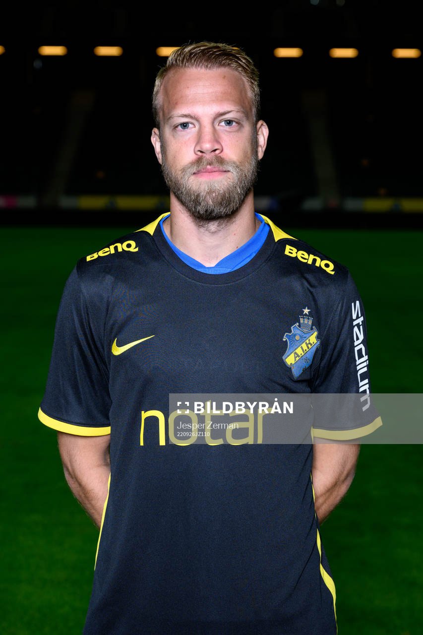 Daniel Sundgren poses for a portrait with the jersey of his
