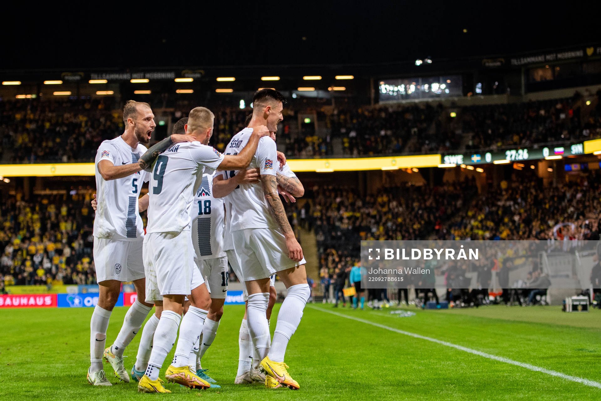 Benjamin Sesko of Slovenia celebrate with team mates