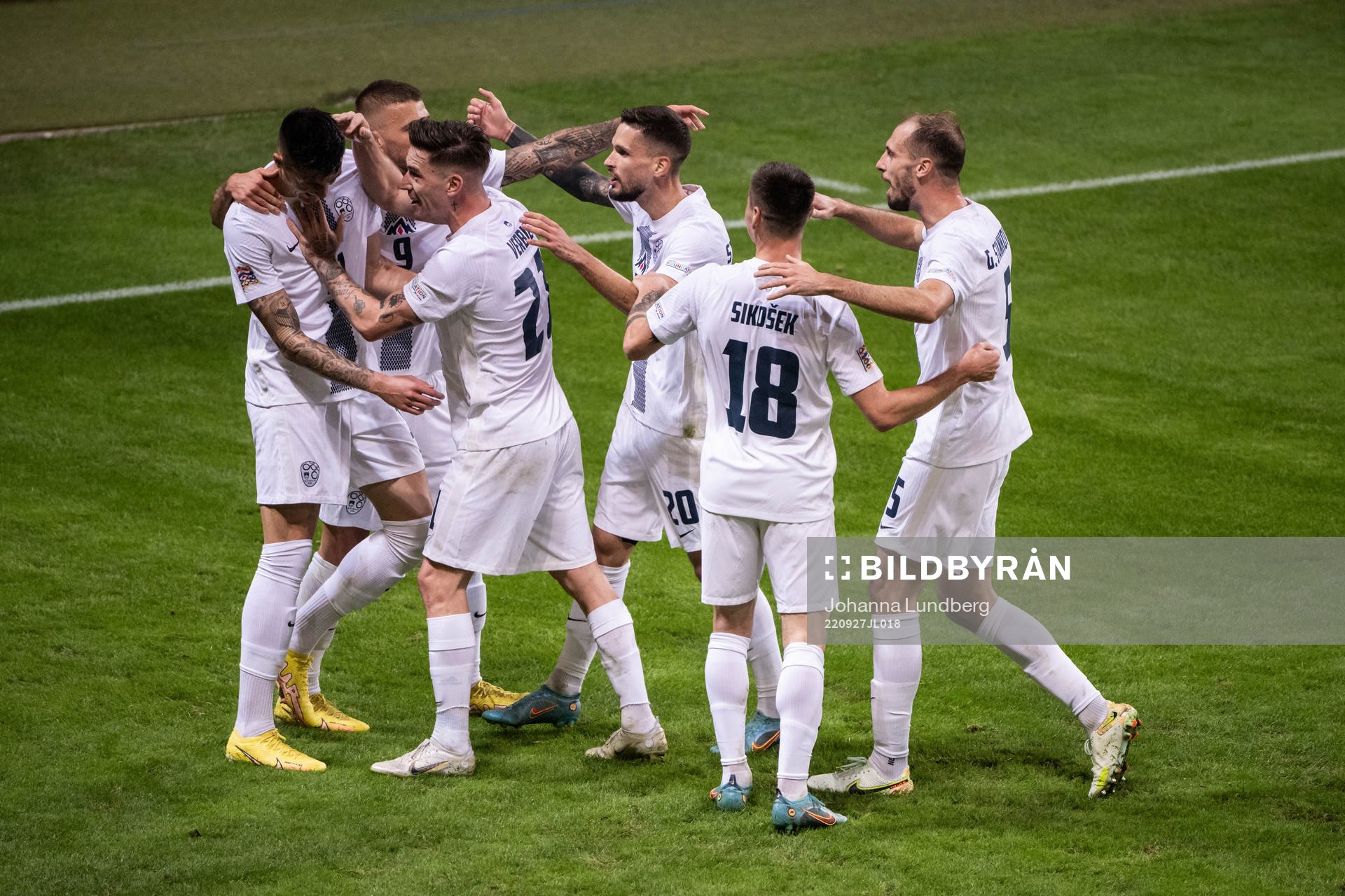 Benjamin Sesko of Slovenia celebrate with team mates