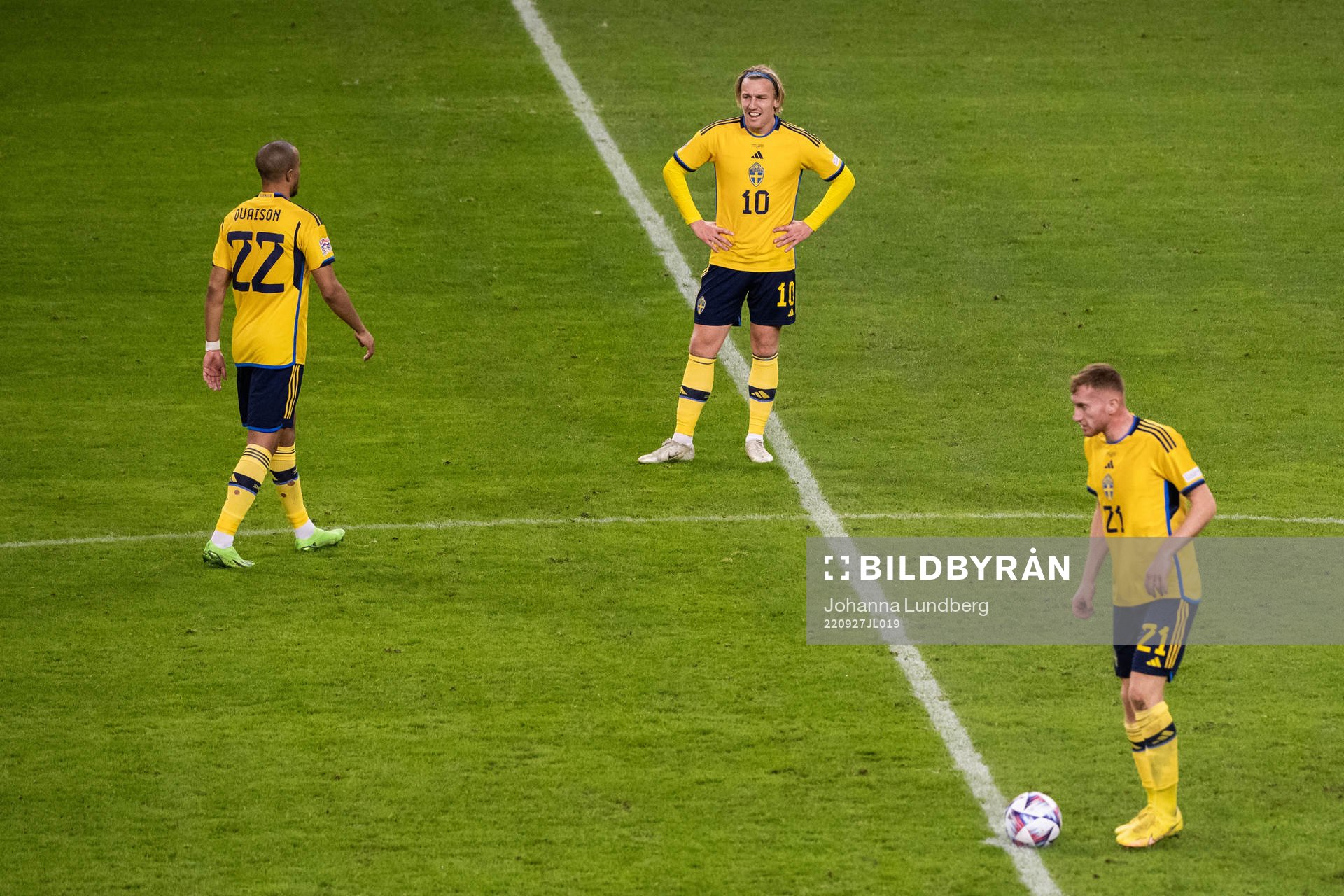 Robin Quaison, Emil Forsberg and Dejan Kulusevski of Sweden