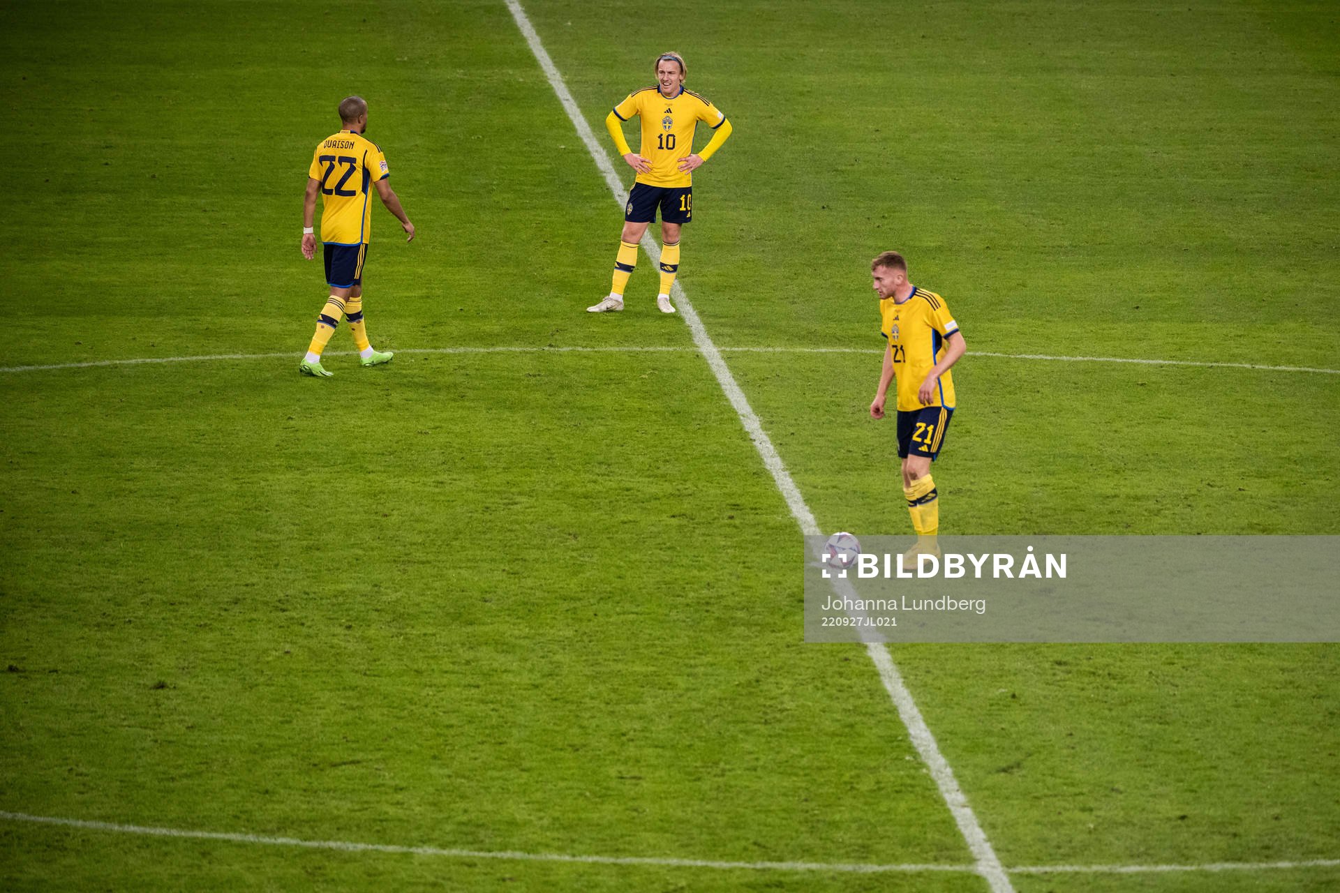 Robin Quaison, Emil Forsberg and Dejan Kulusevski of Sweden