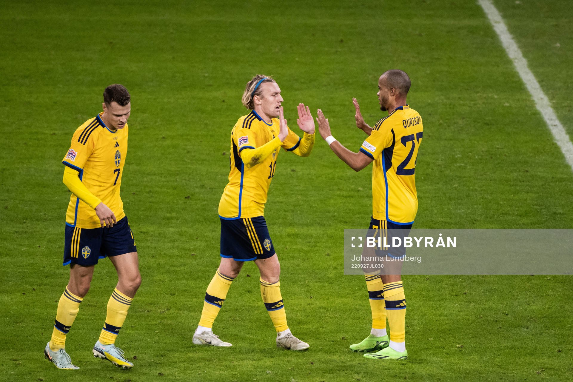 Viktor Claesson, Emil Forsberg and Robin Quaison of Sweden