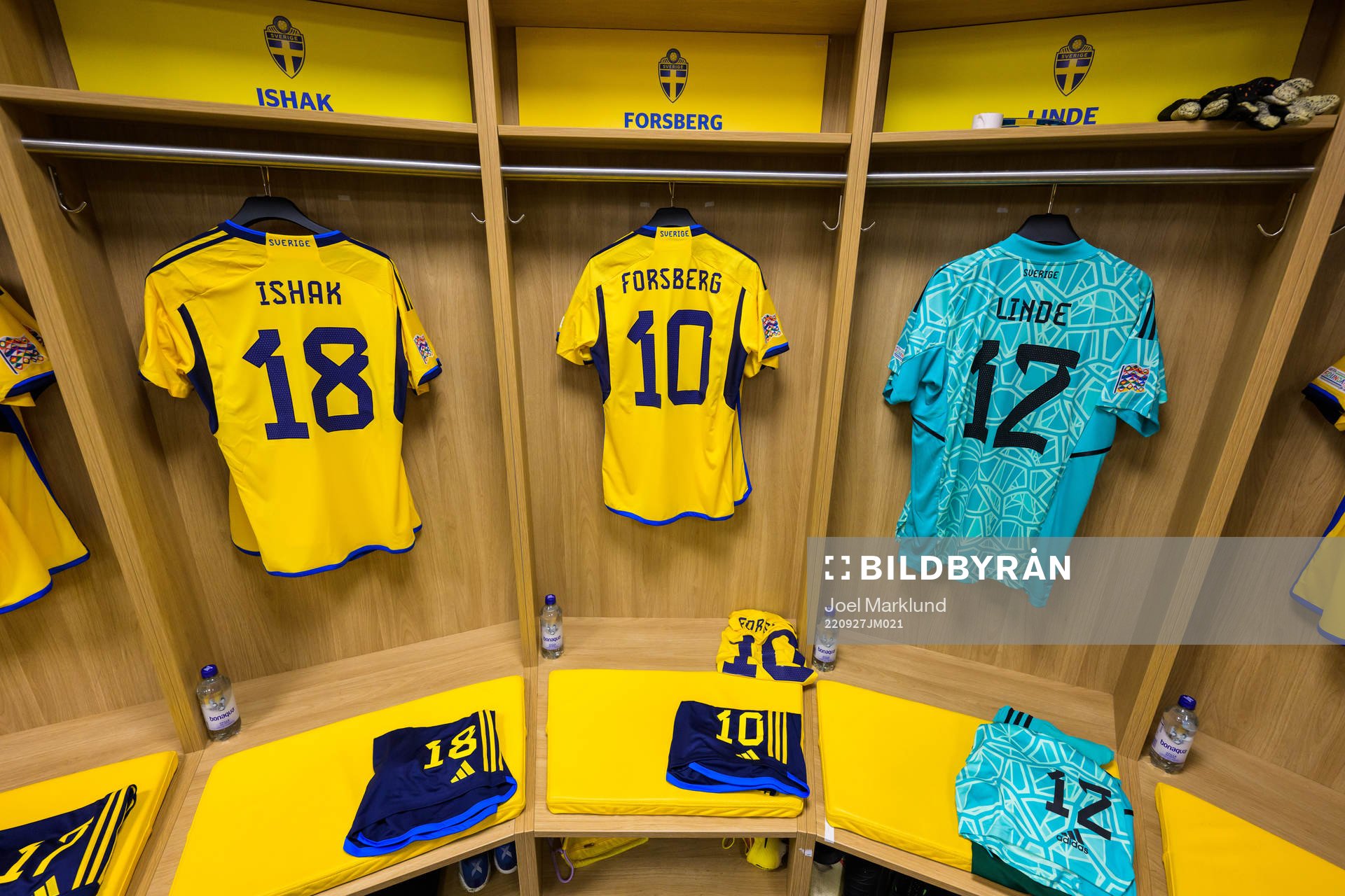 Jerseys of Mikael Ishak, Emil Forsberg and Andreas Linde in