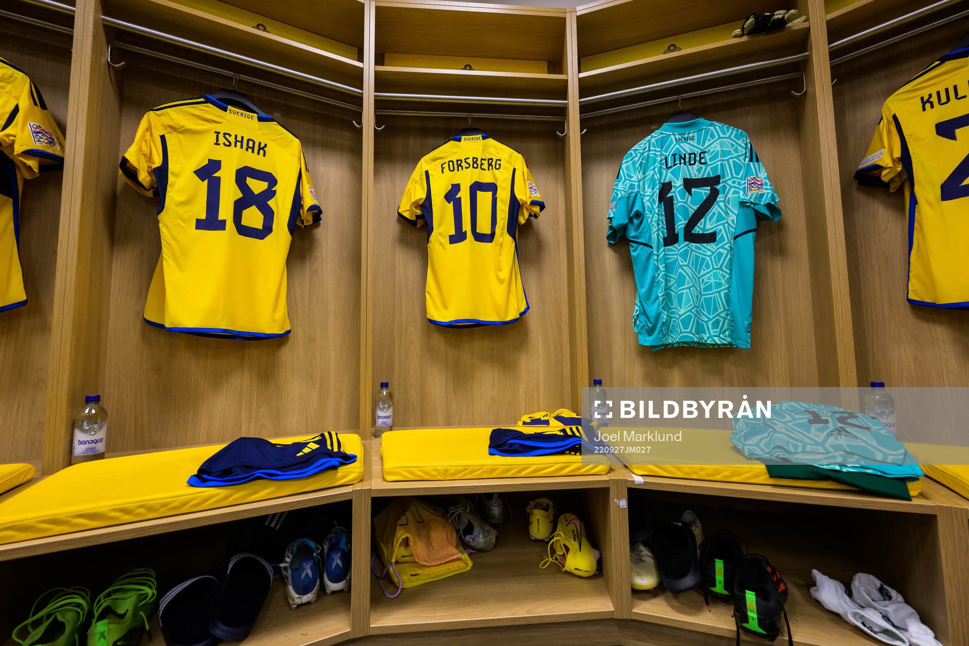 Jerseys of Mikael Ishak, Emil Forsberg and Andreas Linde in