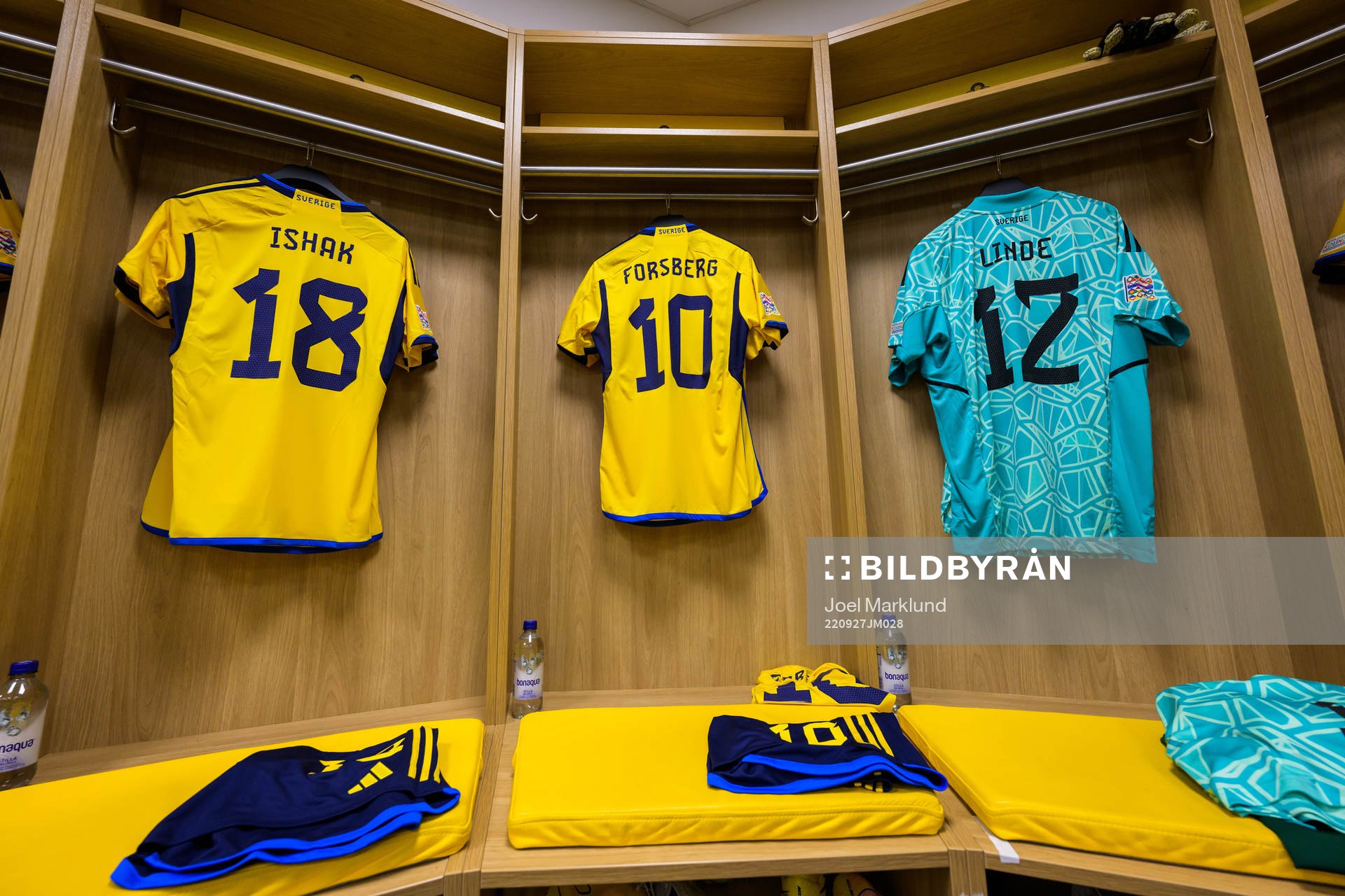 Jerseys of Mikael Ishak, Emil Forsberg and Andreas Linde in