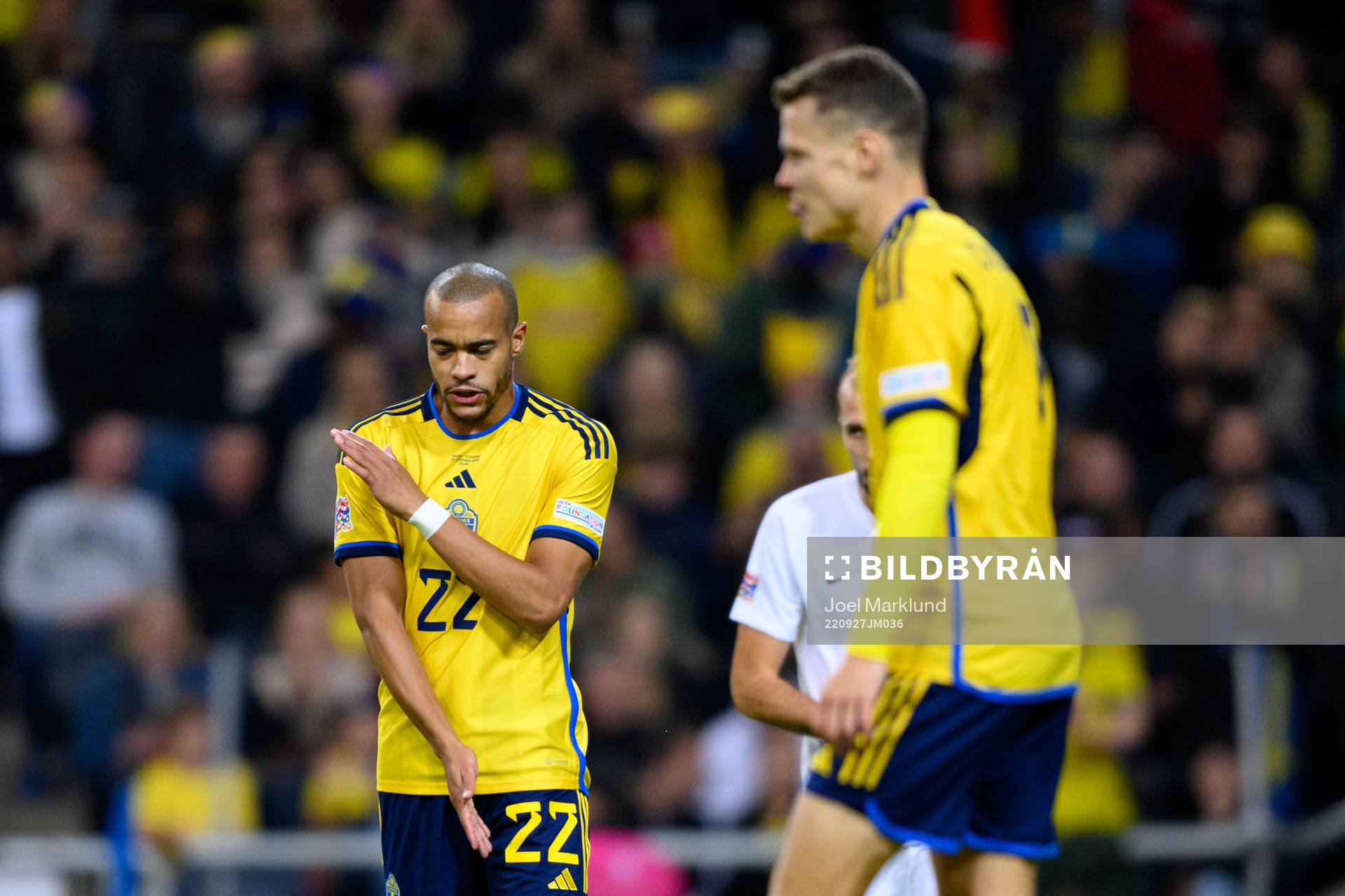 Robin Quaison of Sweden looks dejected