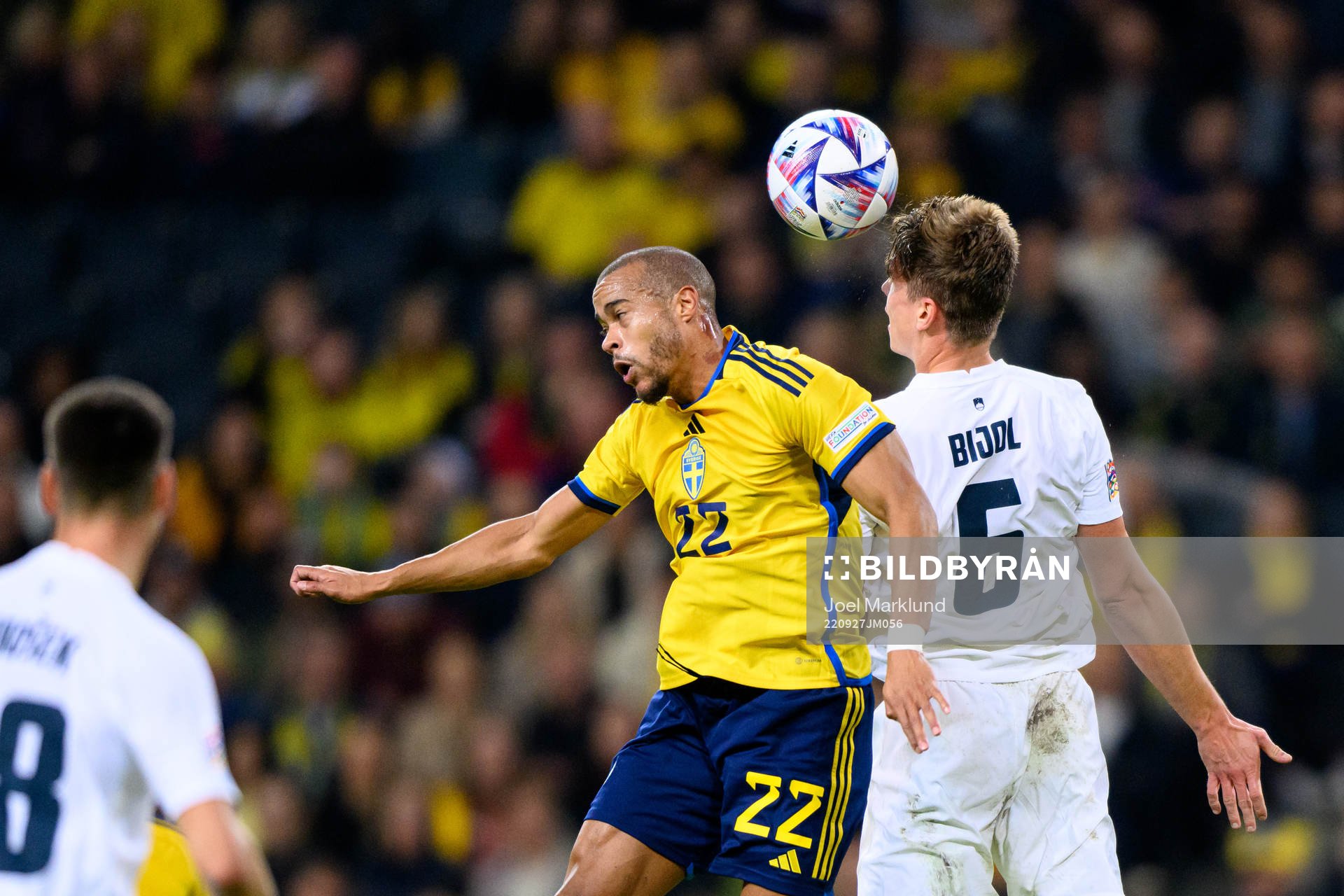 Robin Quaison of Sweden and Jaka Bijol of Slovenia
