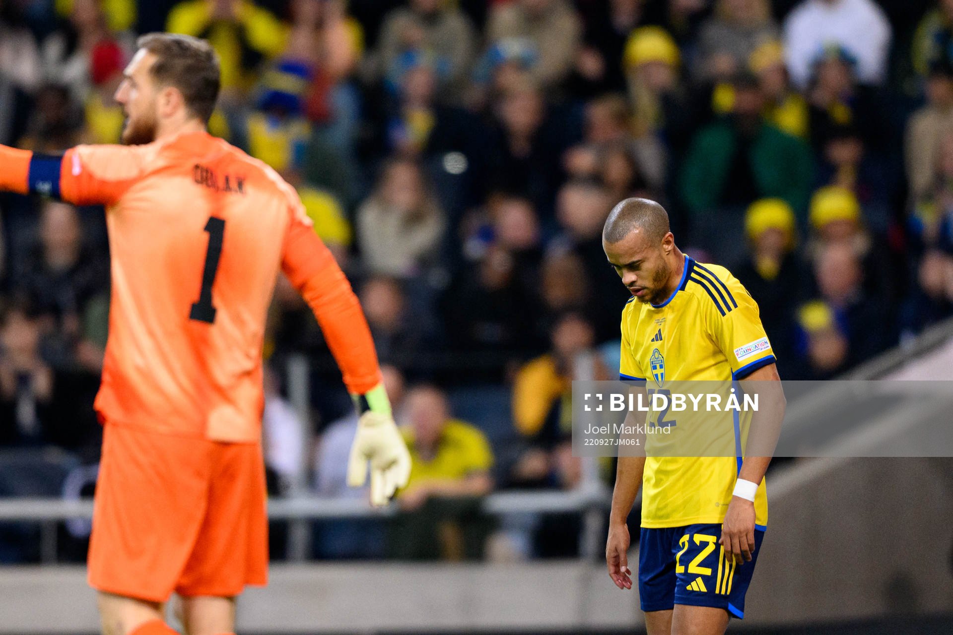 Robin Quaison of Sweden looks dejected