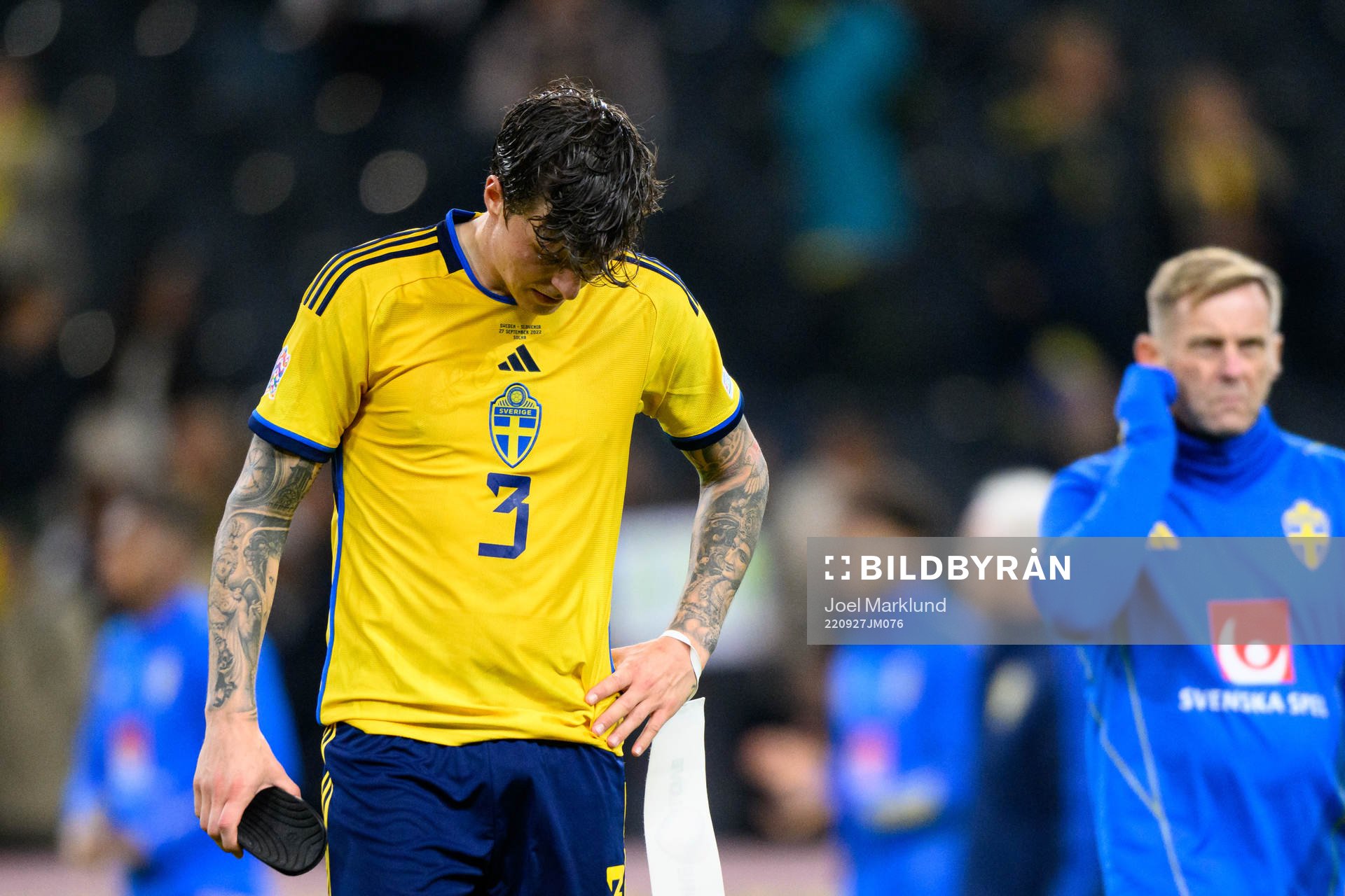 Victor Nilsson Lindelöf of Sweden looks dejected