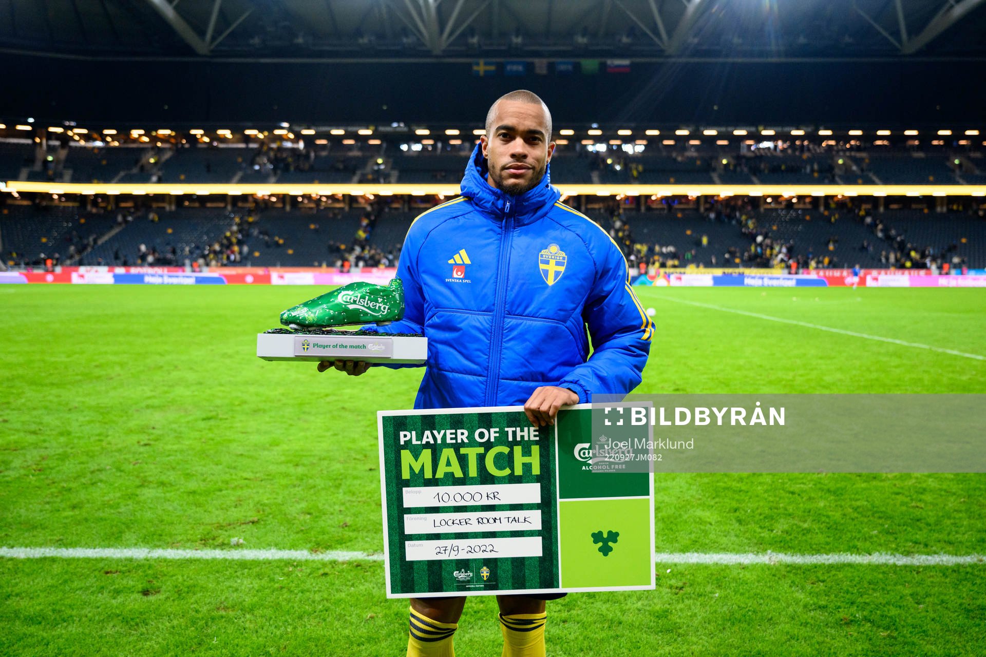 Robin Quaison of Sweden is awarded player of the match