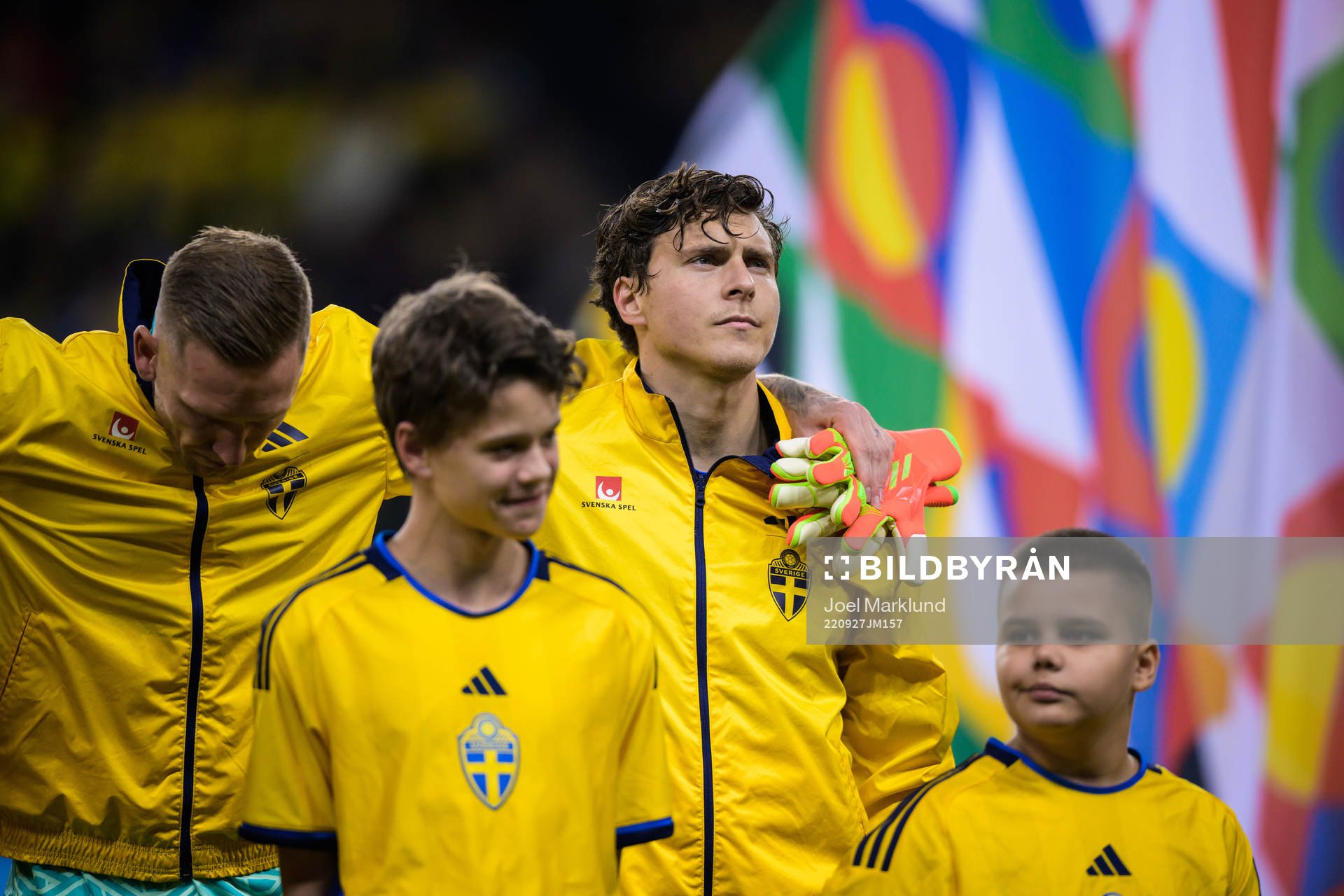 Goalkeeper Robin Olsen and Victor Nilsson Lindelöf of
