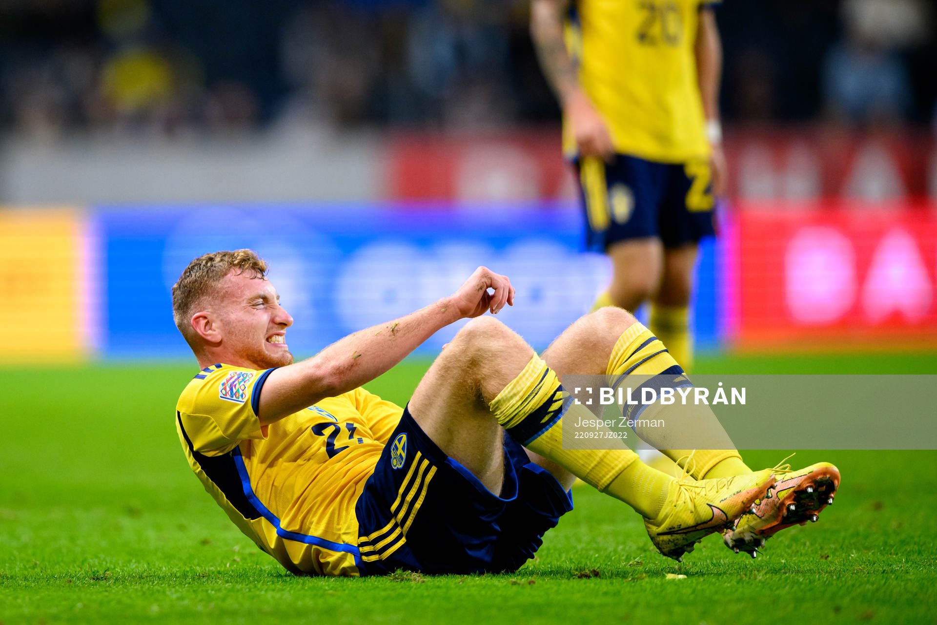 Dejan Kulusevski of Sweden in pain