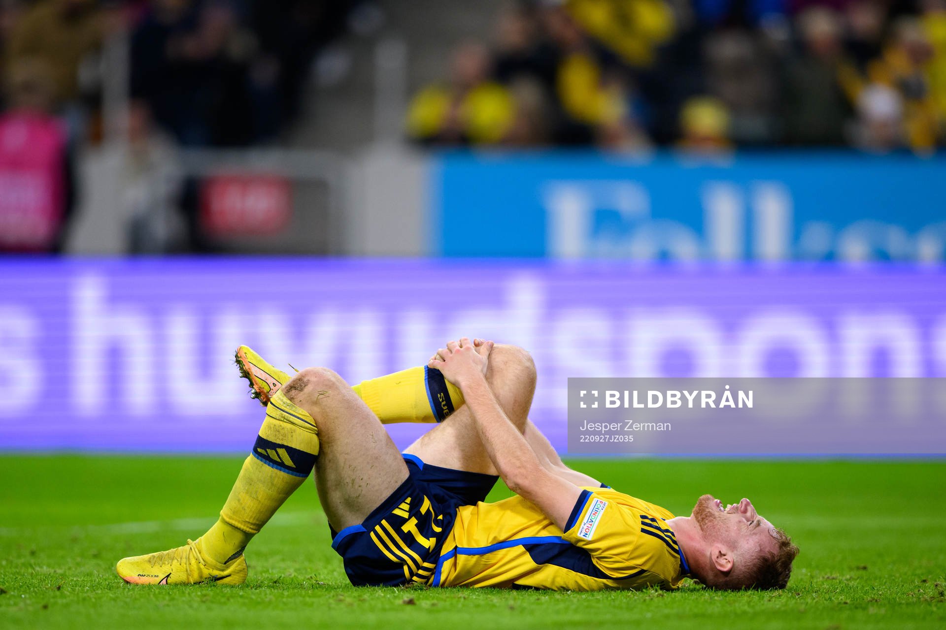 Dejan Kulusevski of Sweden in pain