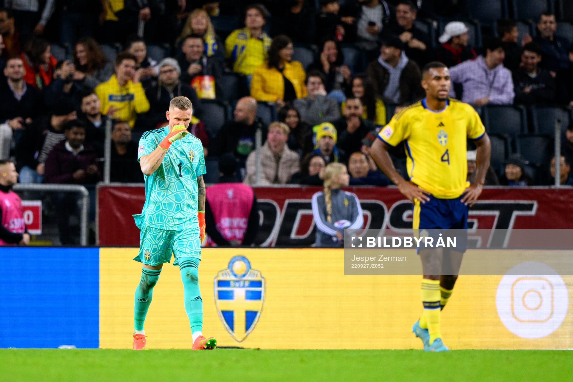 Goalkeeper Robin Olsen of Sweden looks dejected
