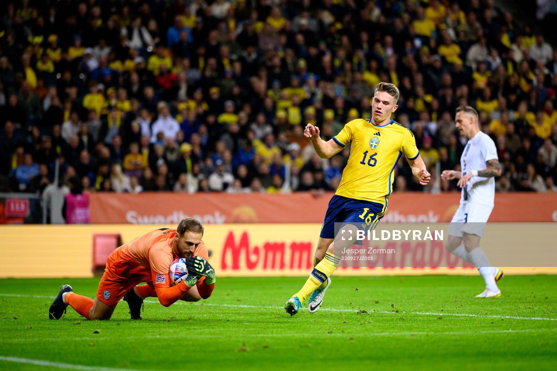 Goalkeeper Jan Oblak of Slovenia and Viktor Gyökeres of