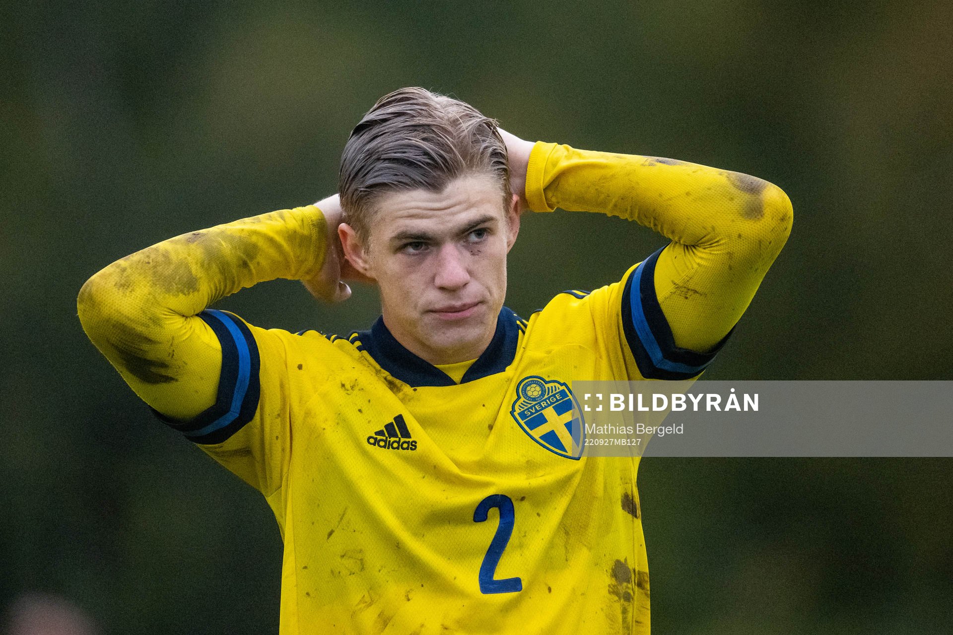 Sveriges Felix Eriksson efter P18-landskampen i fotboll mellan Sverige och Norge den 27 september 2022 i Mellerud. 