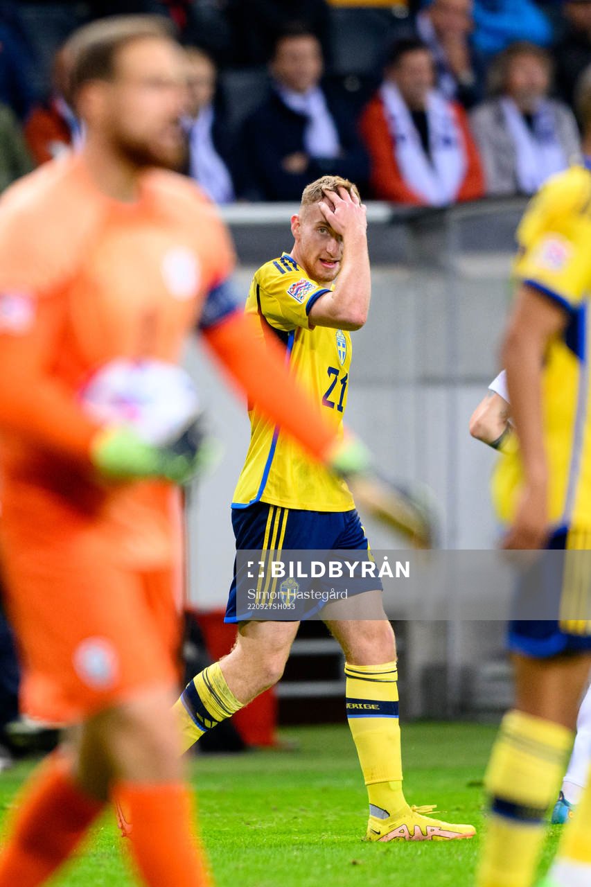 Dejan Kulusevski of Sweden looks dejected