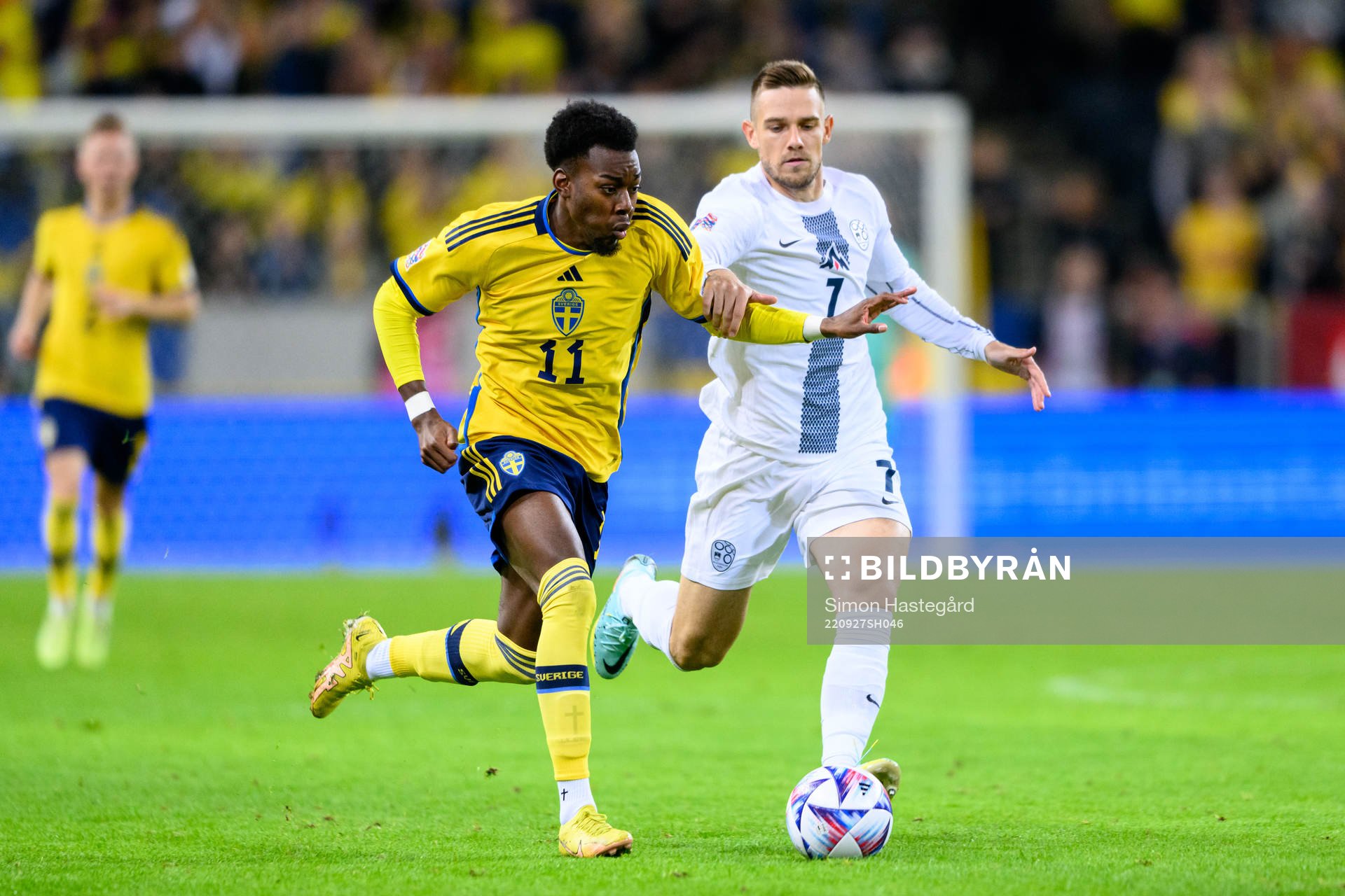 Anthony Elanga of Sweden and Timi Elsnik of Slovenia