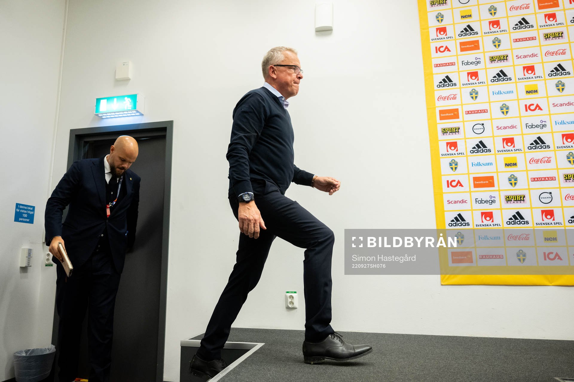 Head coach Janne Andersson of Sweden arrives at the press