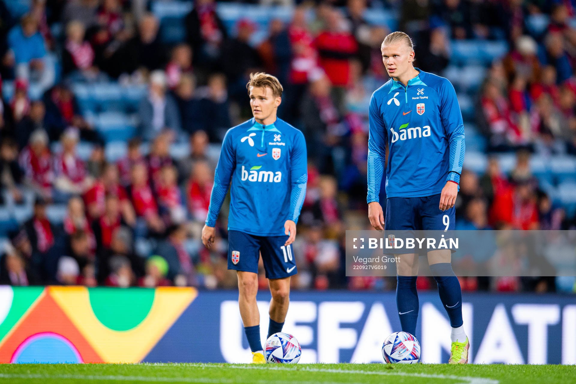 Martin Ødegaard and Erling Braut Haaland of Norway