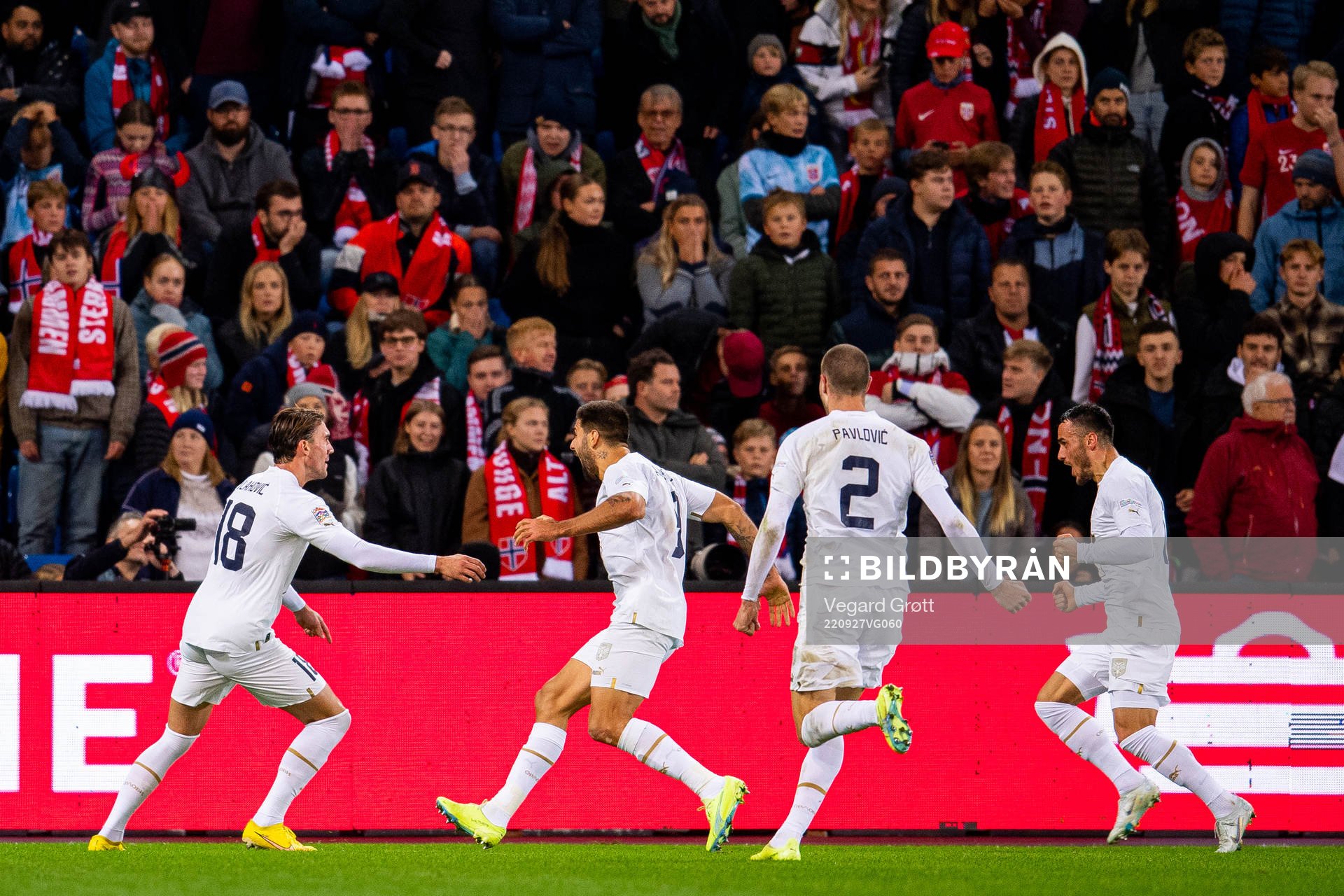 Dusan Vlahovic of Serbia celebrates the 0-1 goal