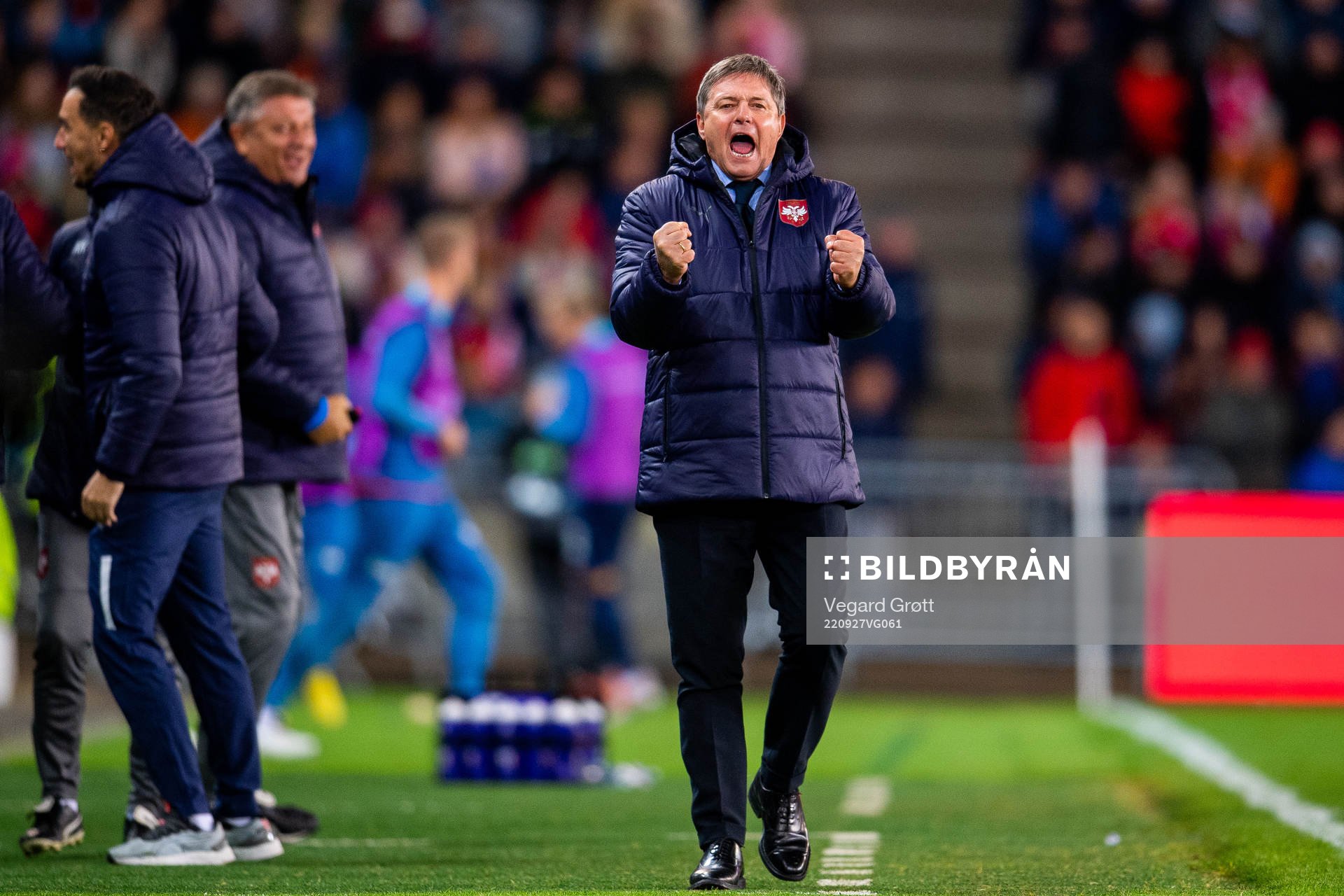 Head coach Dragan Stojkovic of Serbia celebrates the 0-1