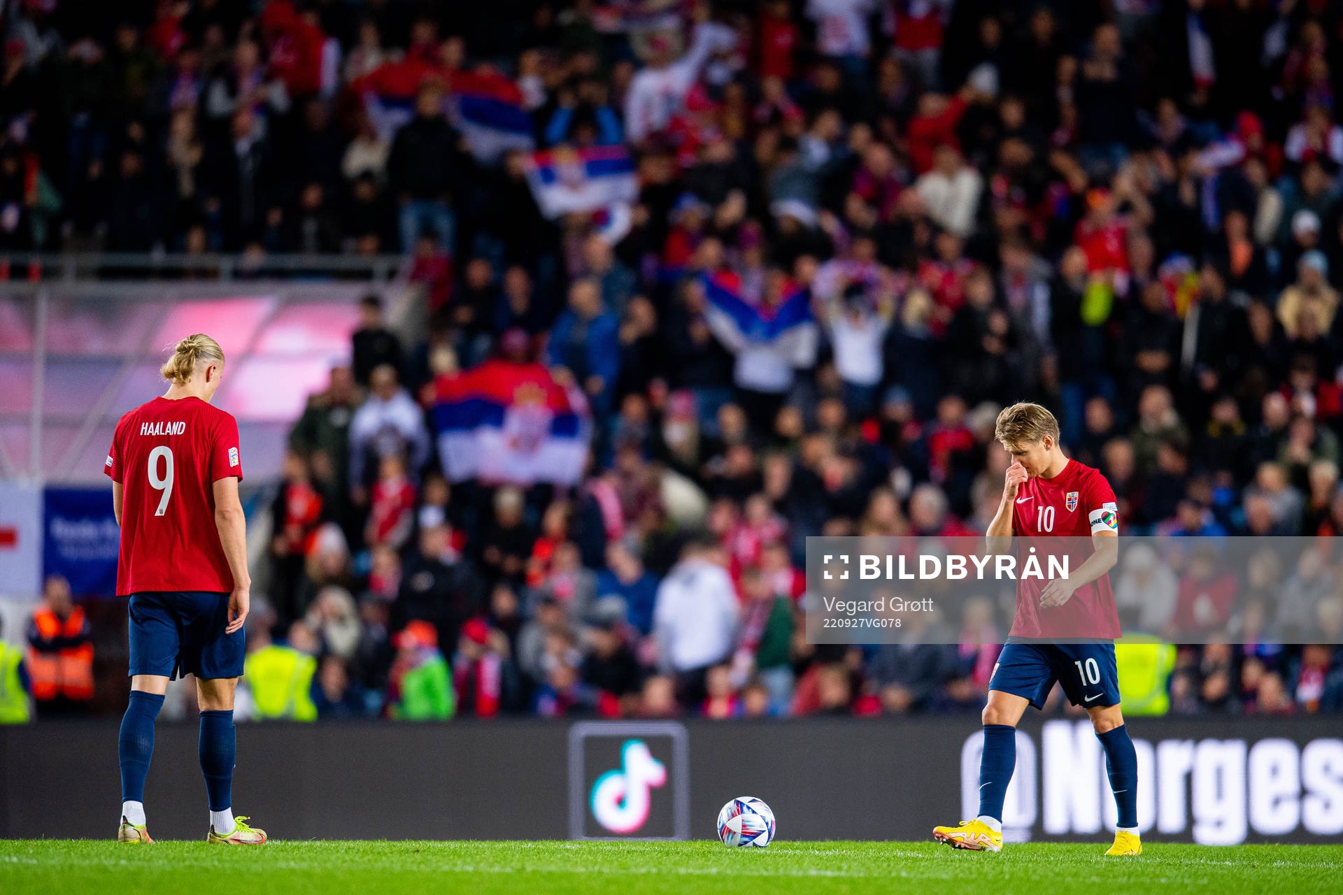 Erling Braut Haaland and Martin Ødegaard of Norway looks