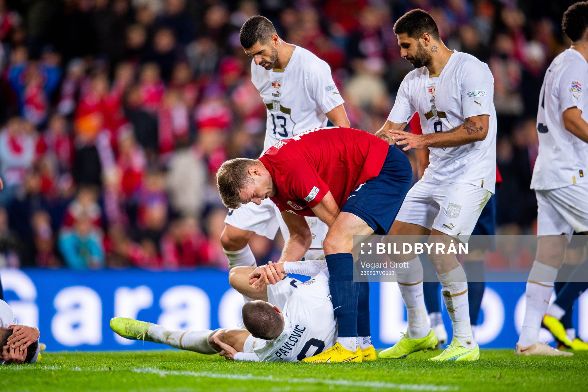 Strahinja Pavlovic of Serbia and Alexander Sørloth of