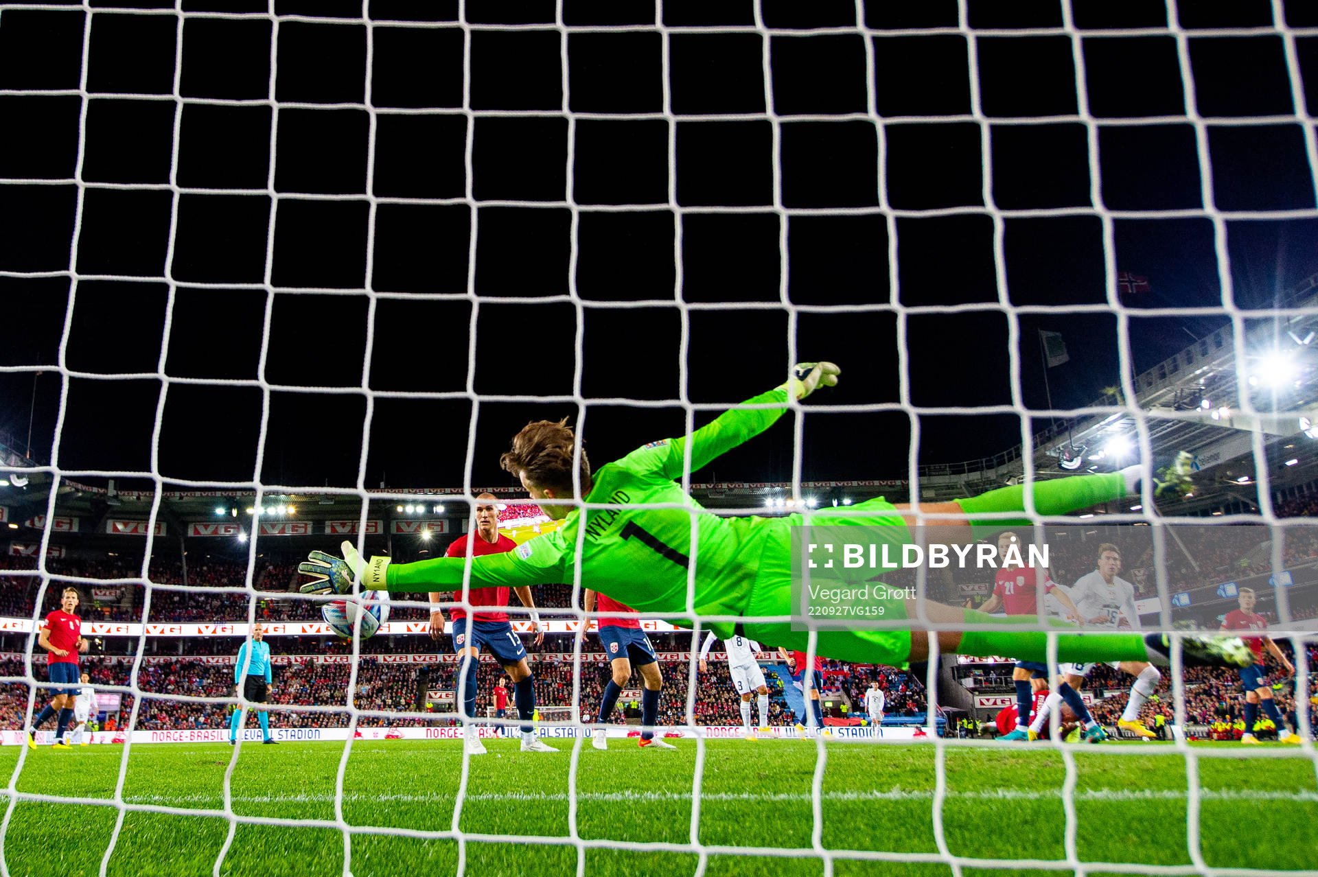 Goalkeeper Ørjan Håskjold Nyland of Norway makes a save