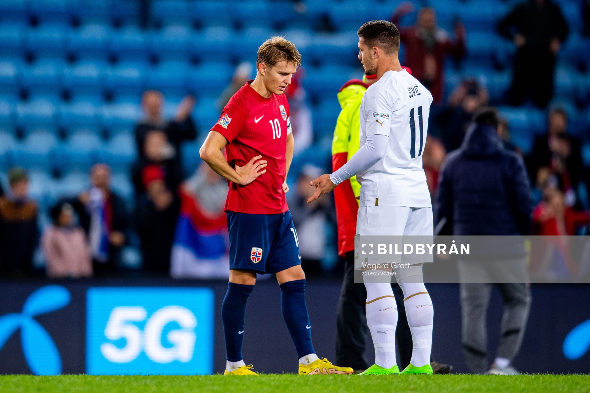 Martin Ødegaard of Norway and Luka Jovic of Serbia