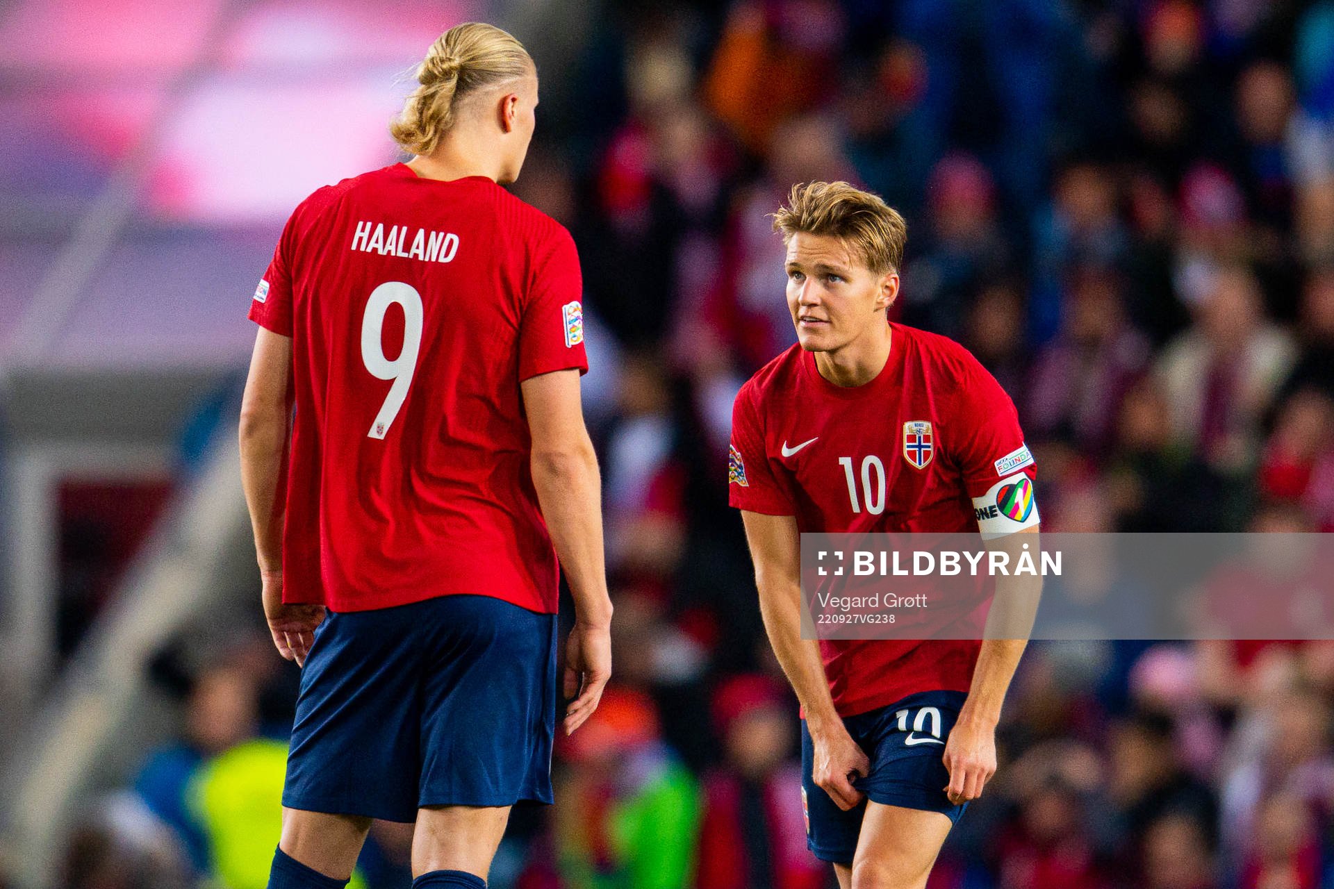 Erling Braut Haaland and Martin Ødegaard of Norway look