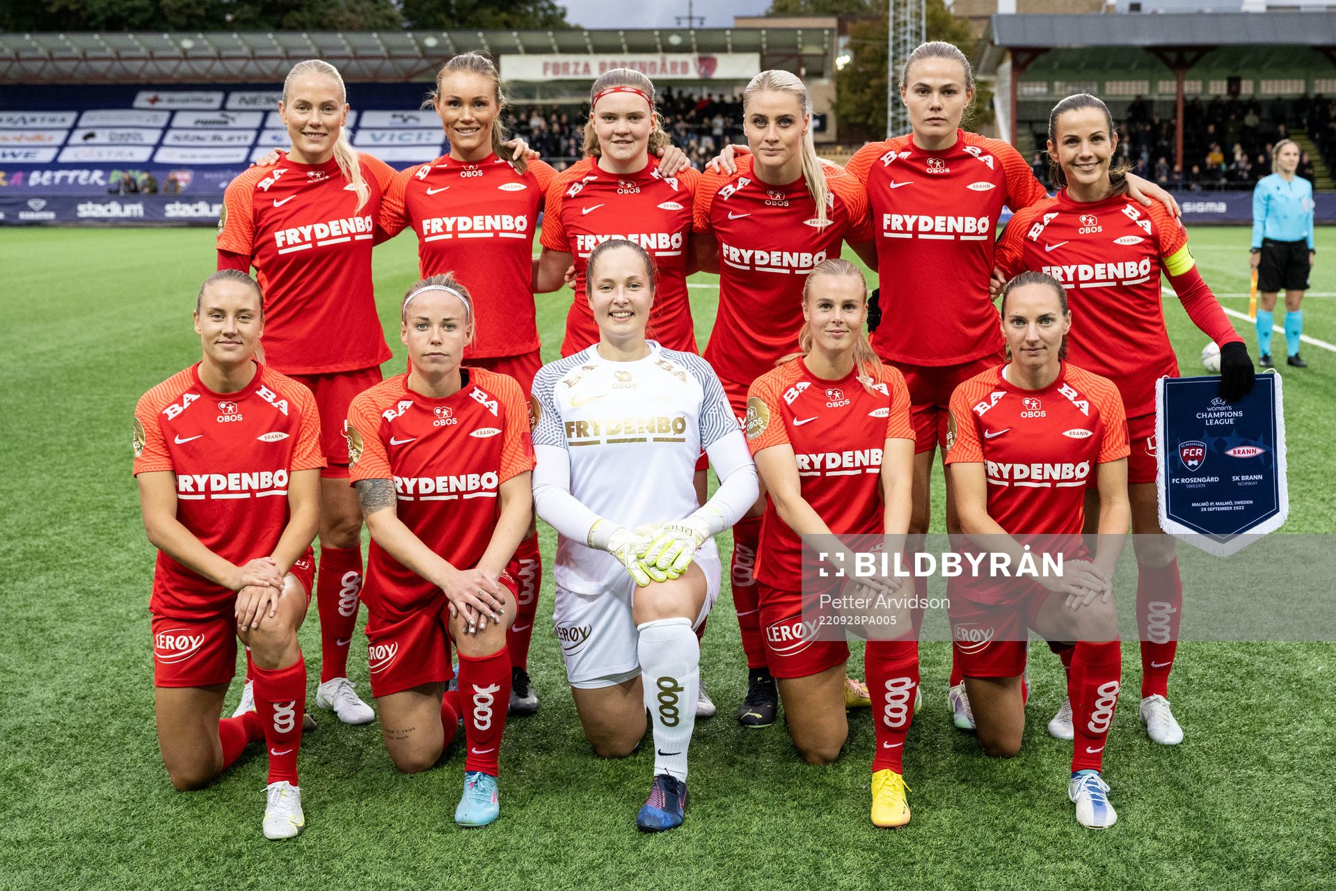 The starting eleven of Brann ahead of the UEFA Women's Champions League football match between FC Rosengård and Brann on September 28, 2022 in Malmö.
