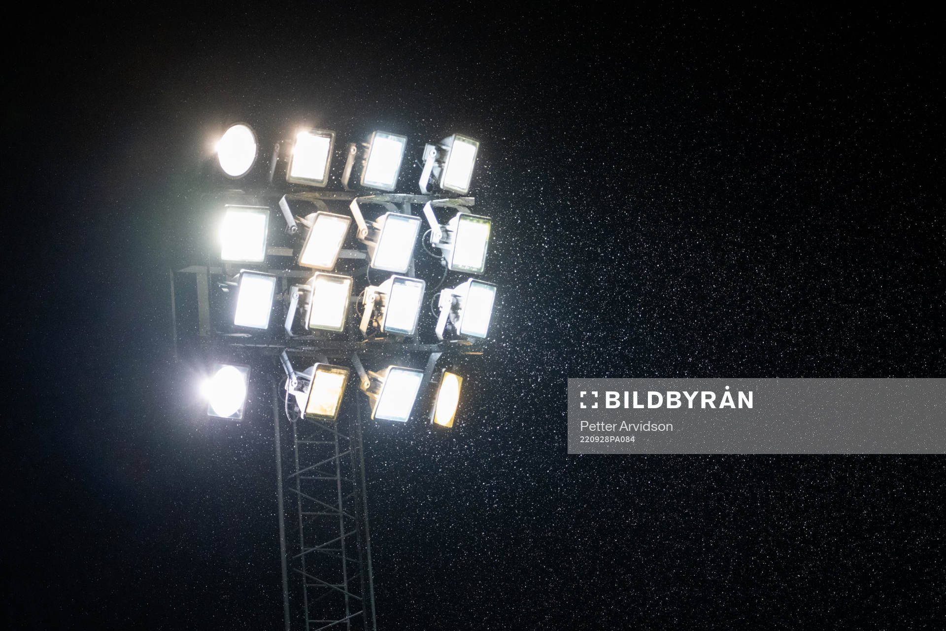 A floodlight during the UEFA Women's Champions League football match between FC Rosengård and Brann on September 28, 2022 in Malmö.