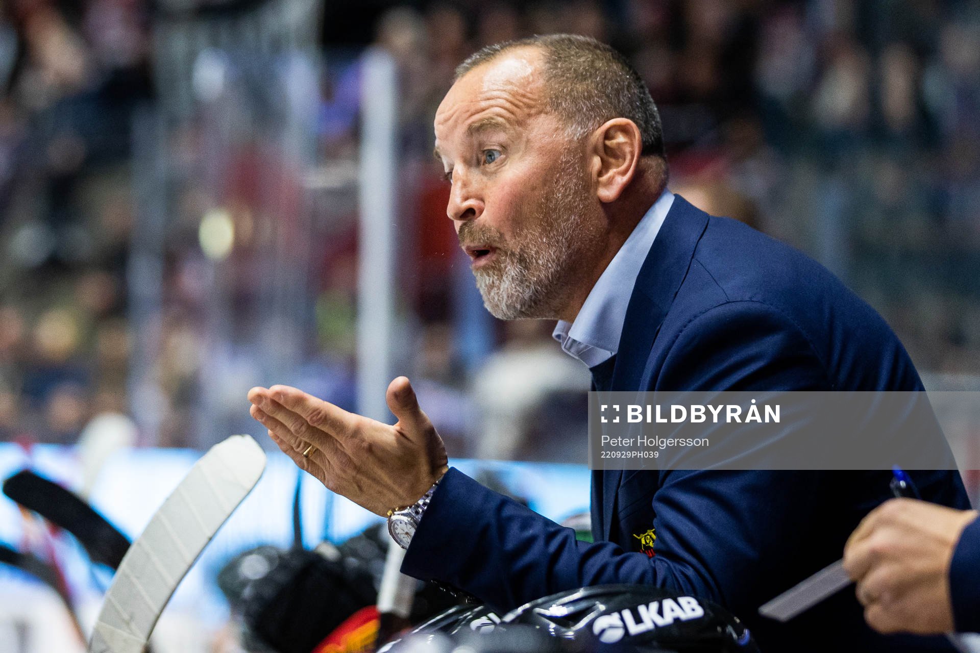 Luleås tränare Thomas Berglund reagerar på en utvisning