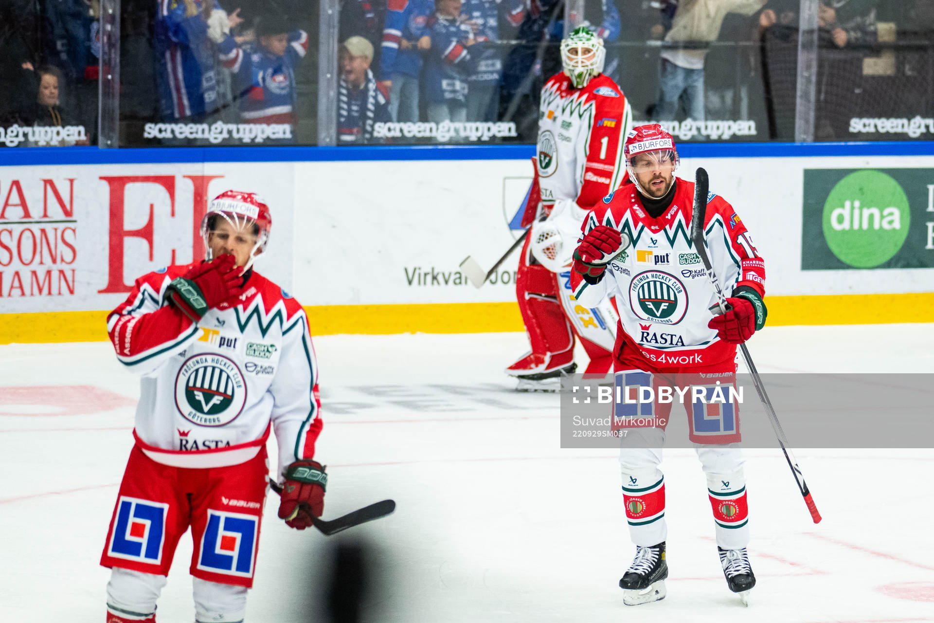 Frölundas Max Friberg, målvakt Lars Johansson och Anders