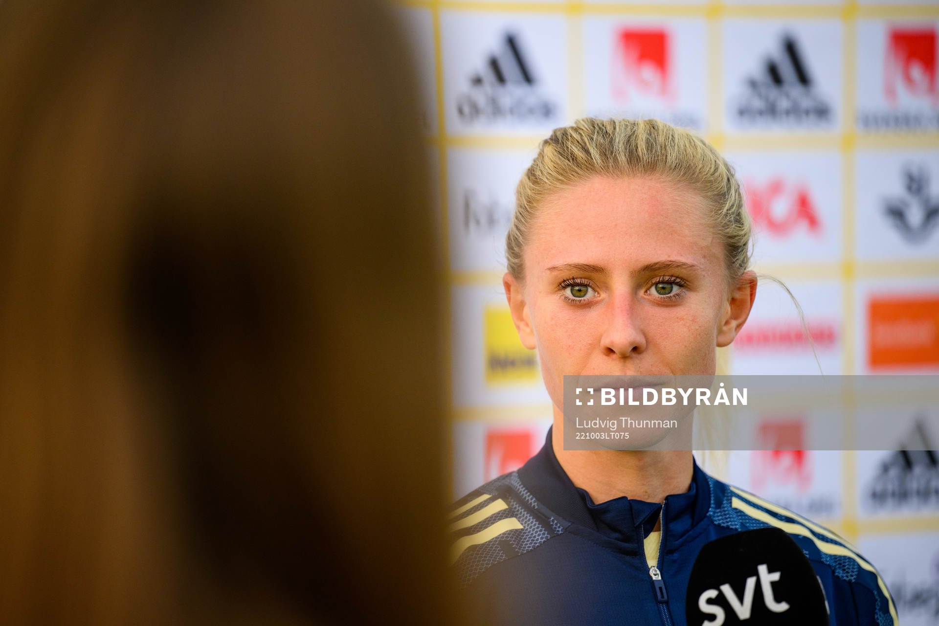 Rebecka Blomqvist is interviewed by the media