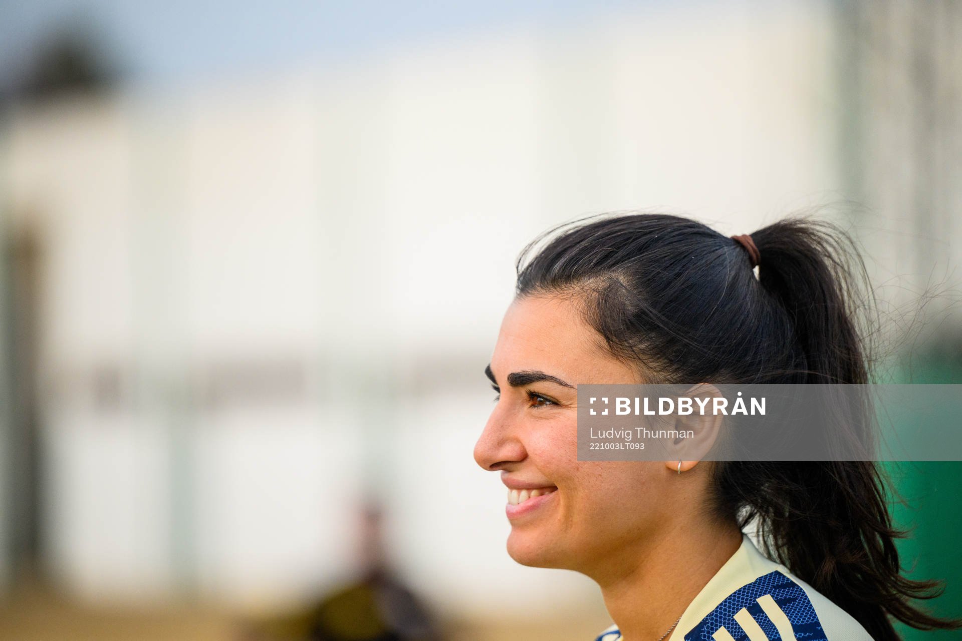 Goalkeeper Zecira Musovic is interviewed by the media