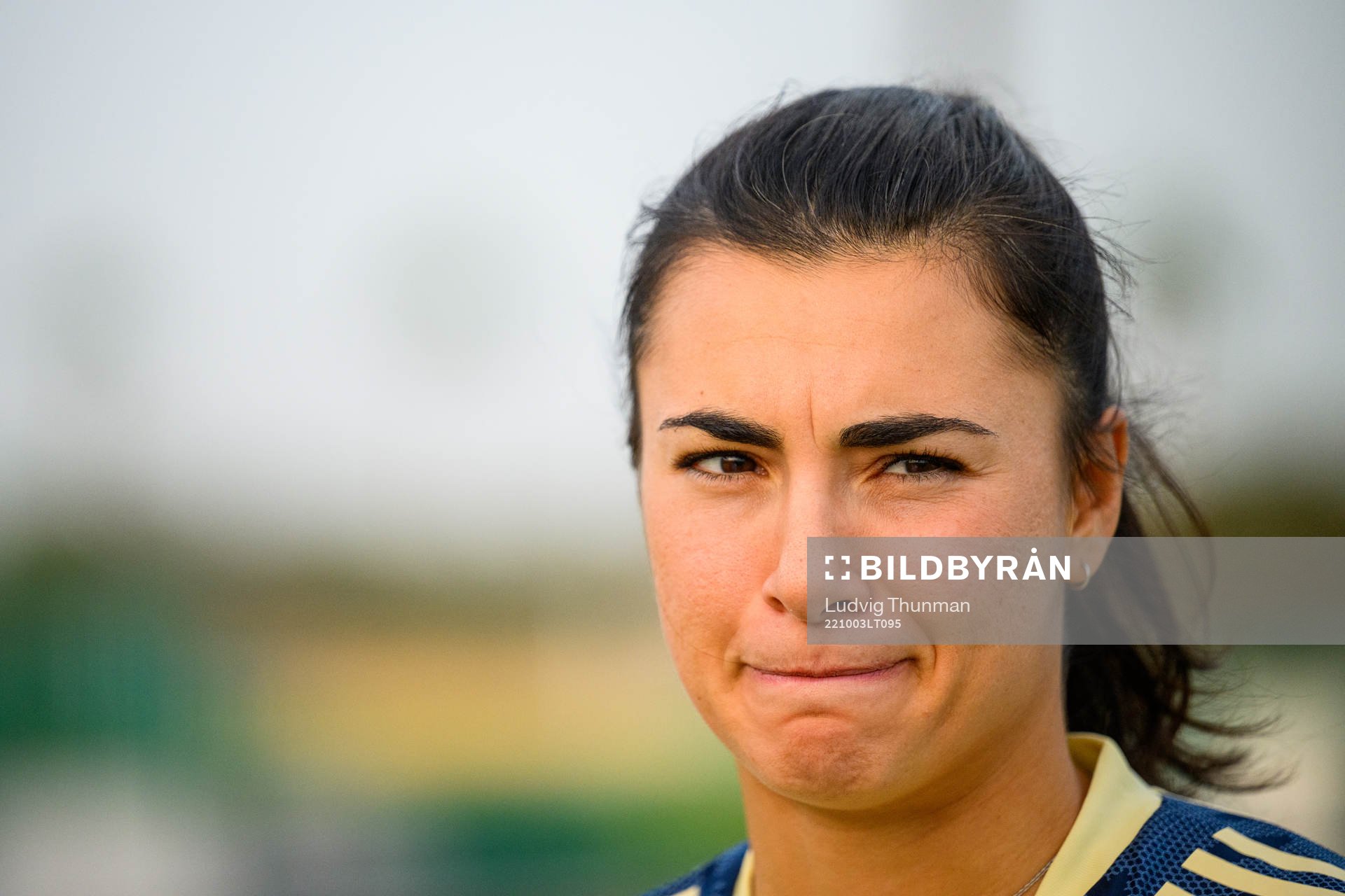 Goalkeeper Zecira Musovic is interviewed by the media
