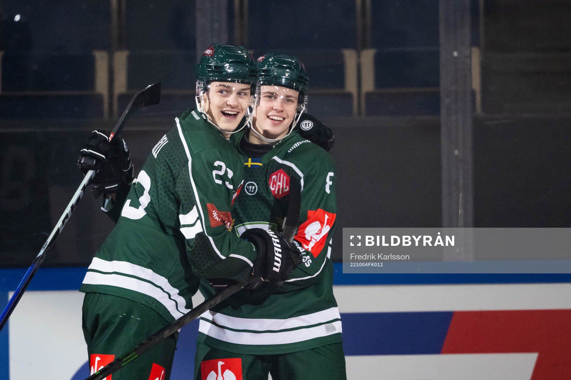 Lucas Forsell and Anton Berglund of Färjestad celebrate