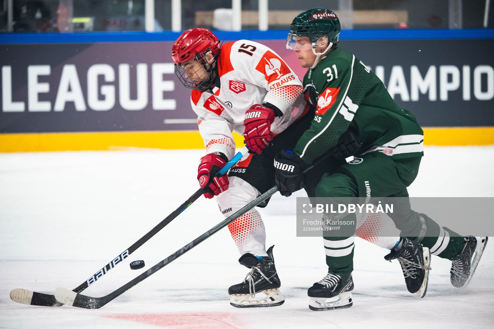 Patryk Wronka of Comarch Cracovia and Carl Jakobsson of