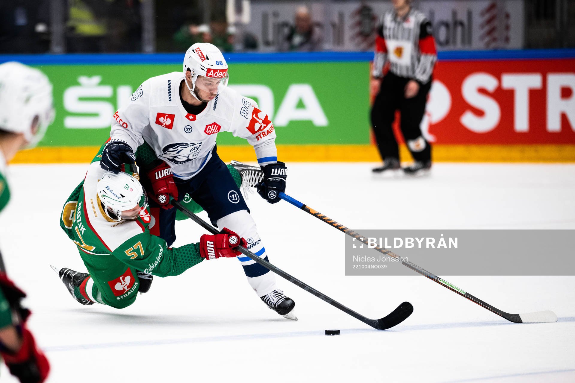 Vojtech Mozik of Rögle and Dario Trutmann of ZSC Lions