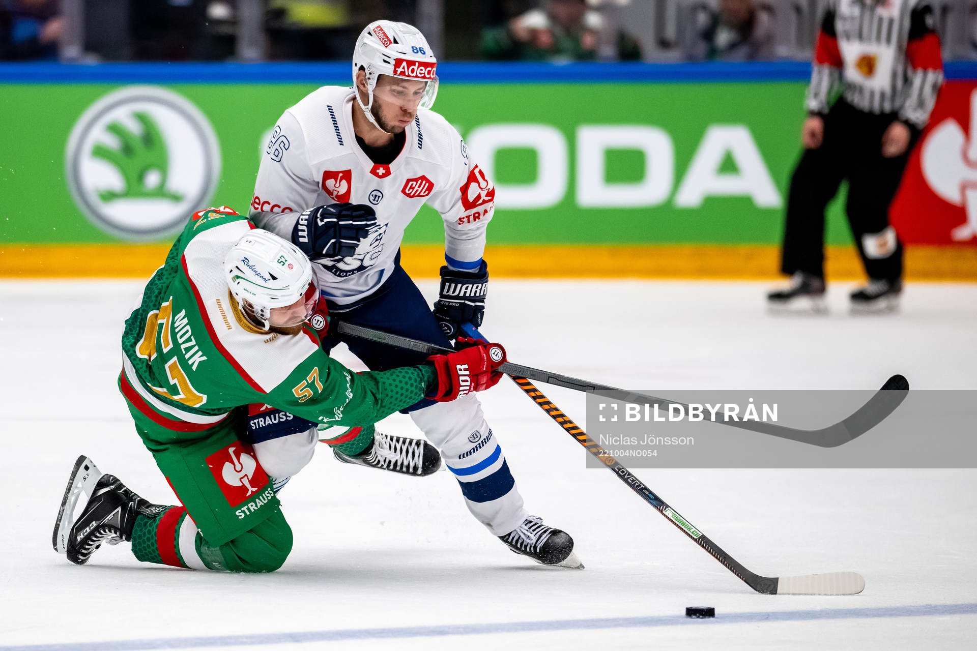 Vojtech Mozik of Rögle and Dario Trutmann of ZSC Lions