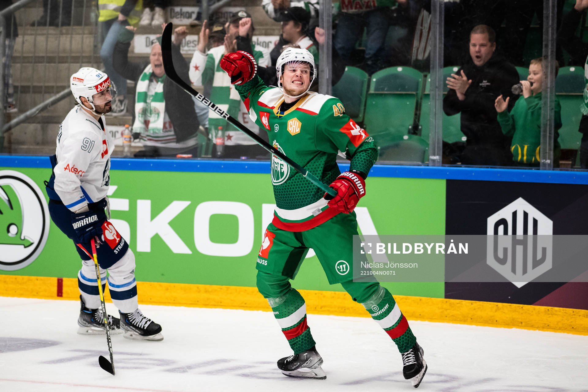 Oskar Stål-Lyrenäs of Rögle celebrates