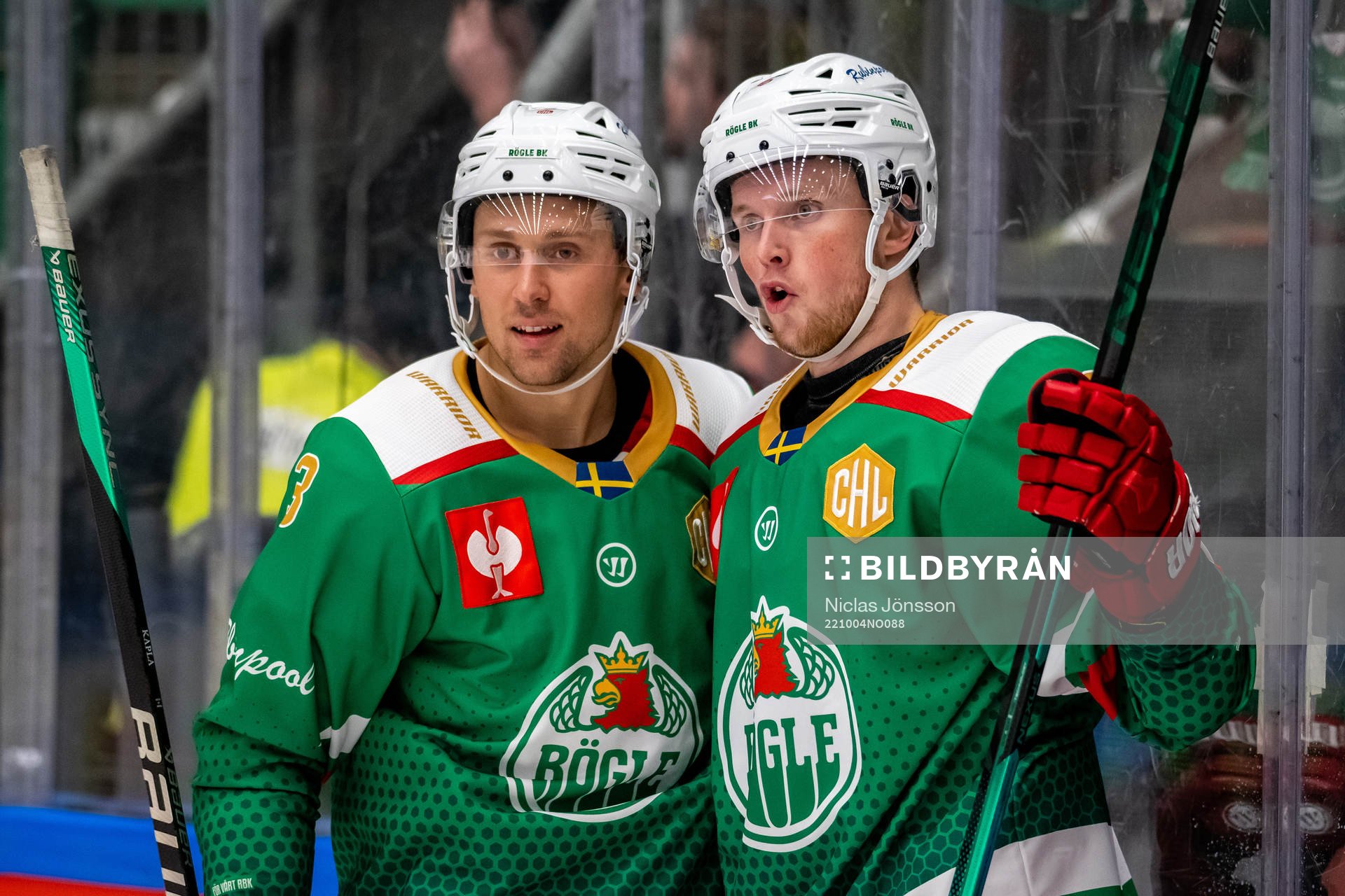 Michael Kapla Oskar Stål-Lyrenäs of Rögle celebrates 3-2