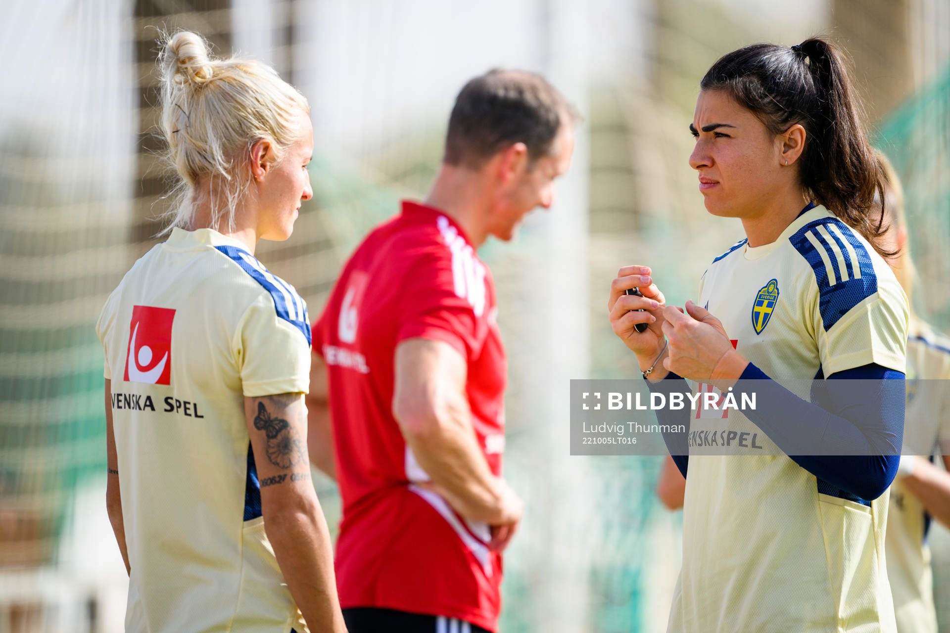 Nathalie Björn and goalkeeper Zecira Musovic of the