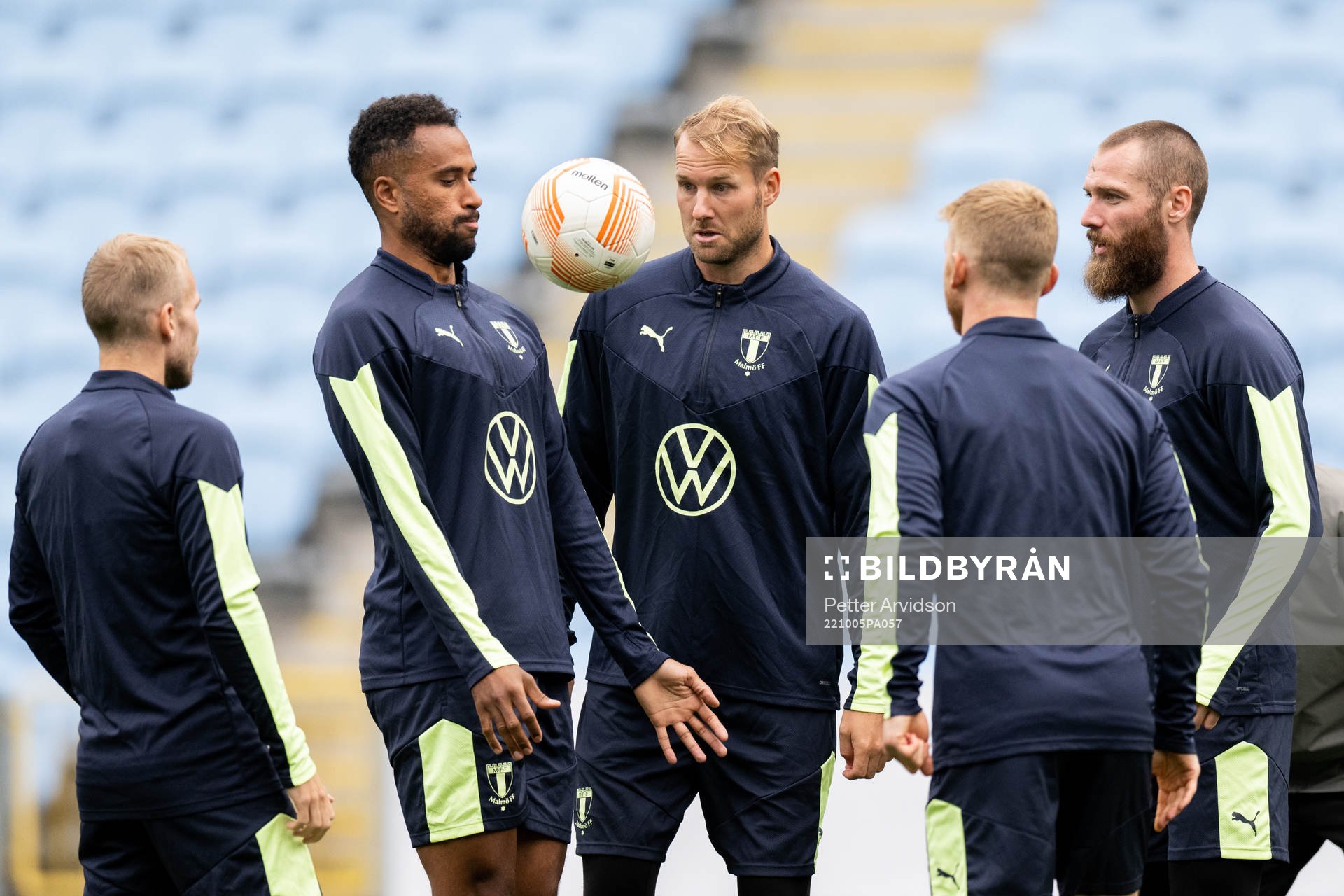 Isaac Kiese Thelin, Ola Toivonen and Jo Inge Berget during a training session with Malmö FF on October 5, 2022 in Malmö. 