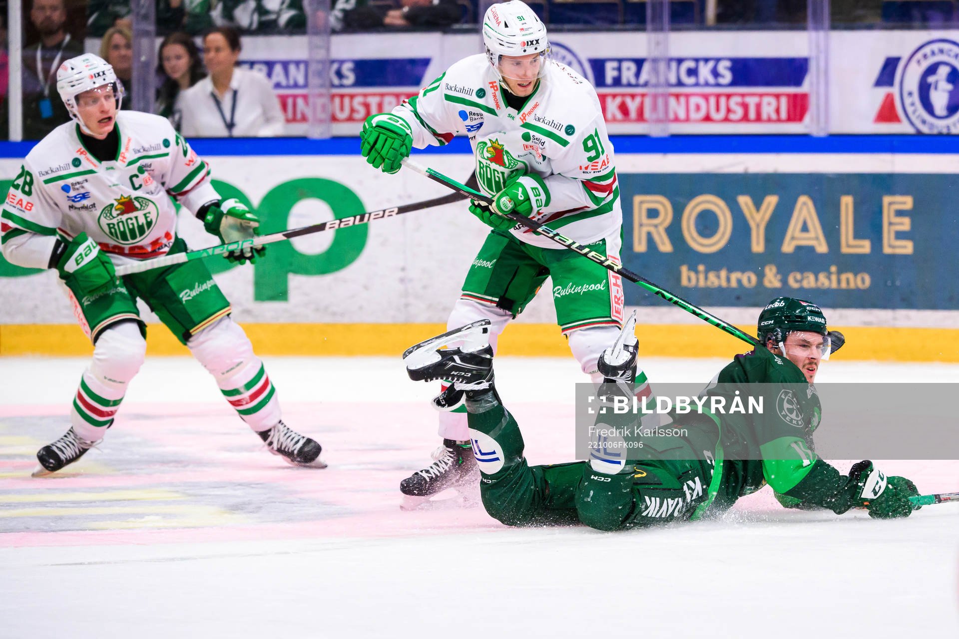 Rögles Adam Tambellini och Färjestads Joakim Nygård