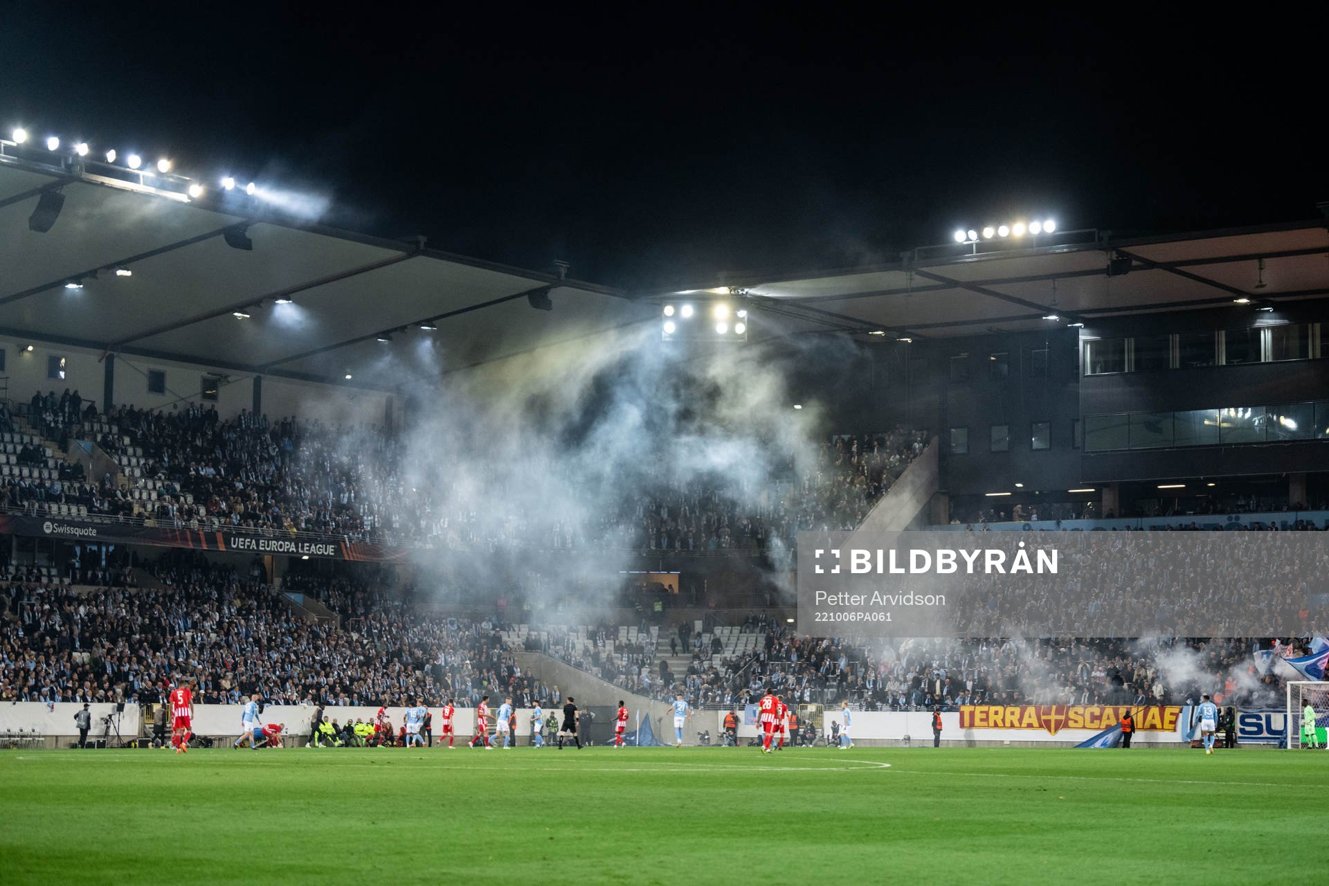 Smoke inside the stadium